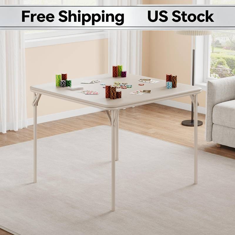 Metal Folding Table 33.6" Beige Square Portable PU Soft Cushion Living Room