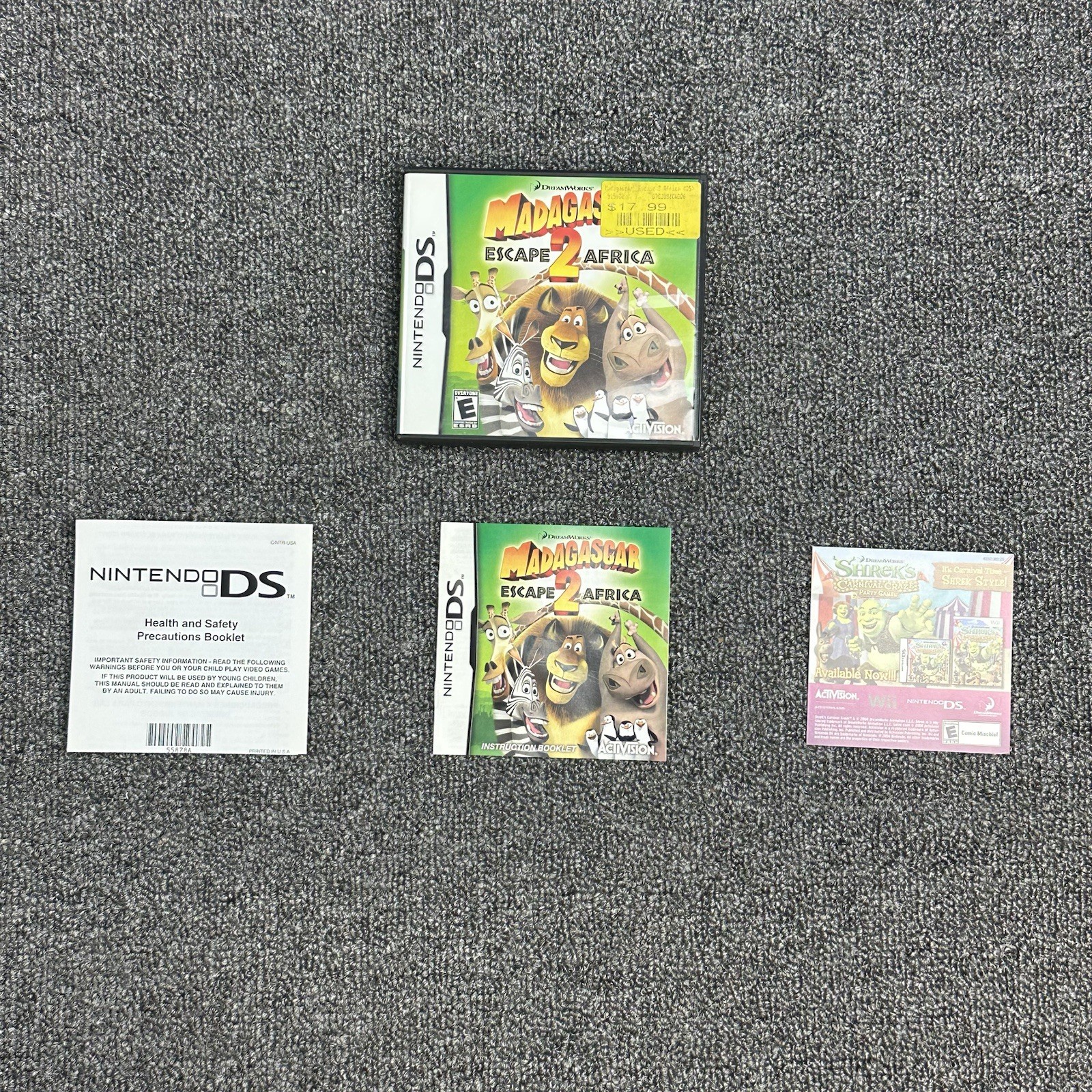 Nintendo DS Madagascar Case, Manual, And Inserts - Replacement Case - No Game