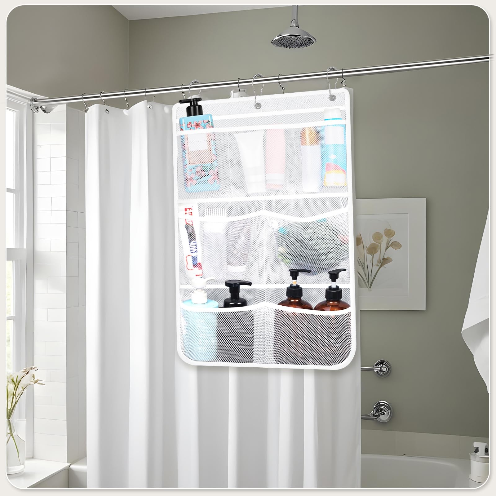 Dntorx 2 Pack Mesh Shower Hanging Caddy, 7 Pockets White