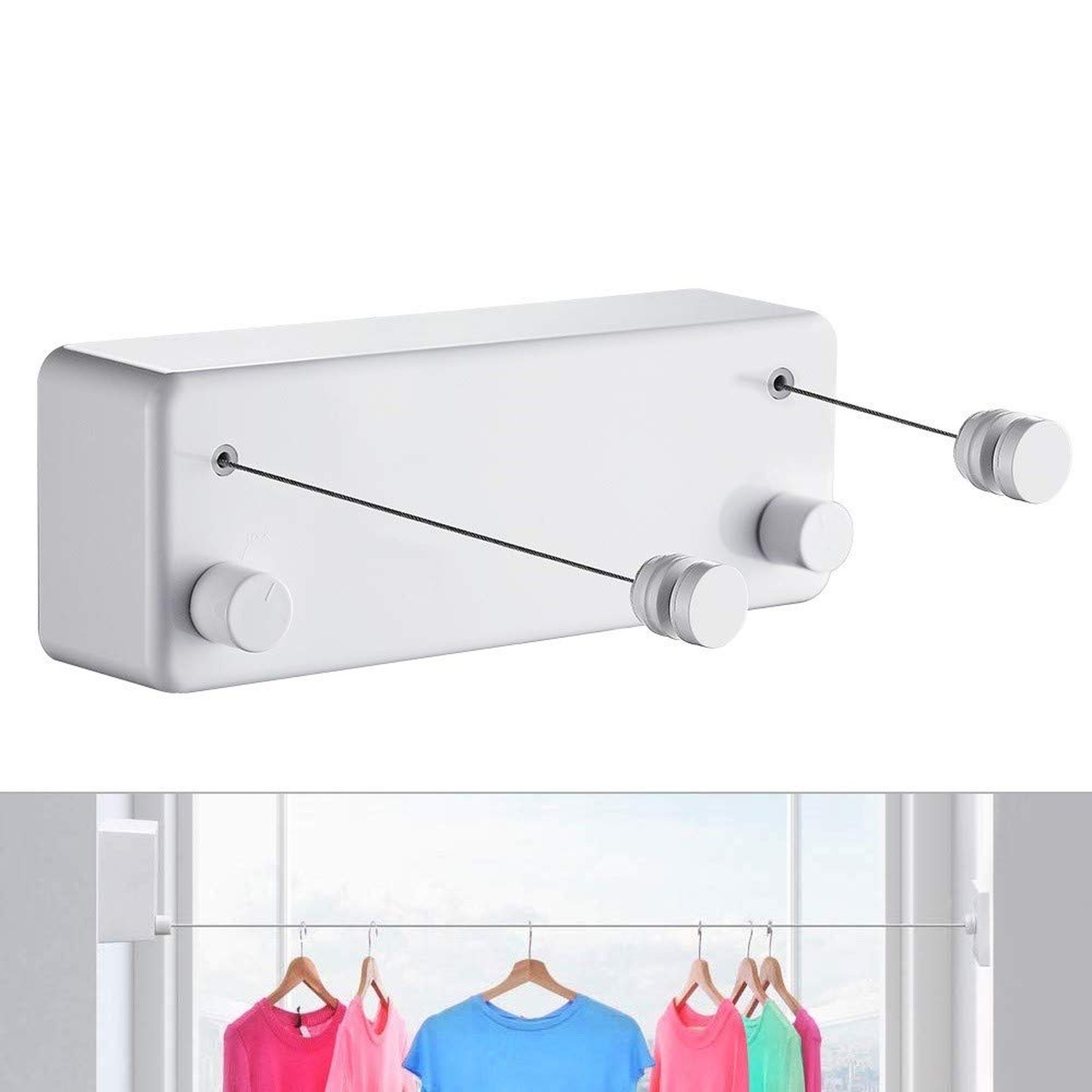 JOOM Retractable Clothesline, Dual Wall-Mounted Laundry Line, White | 2 x 13....