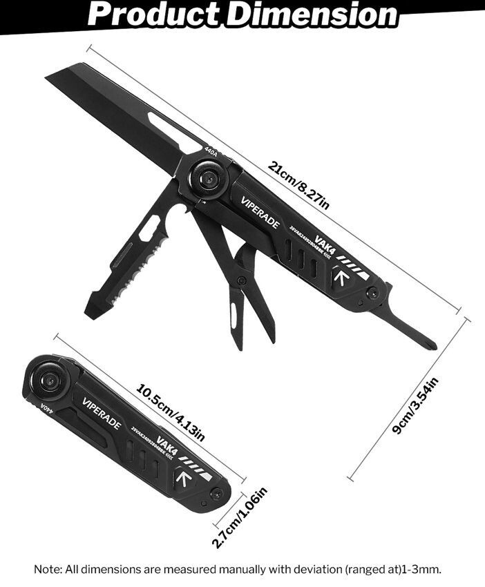 Viperade VAK4 Multi Function Knife Several Tools w/Whistle Blades Fire Starter