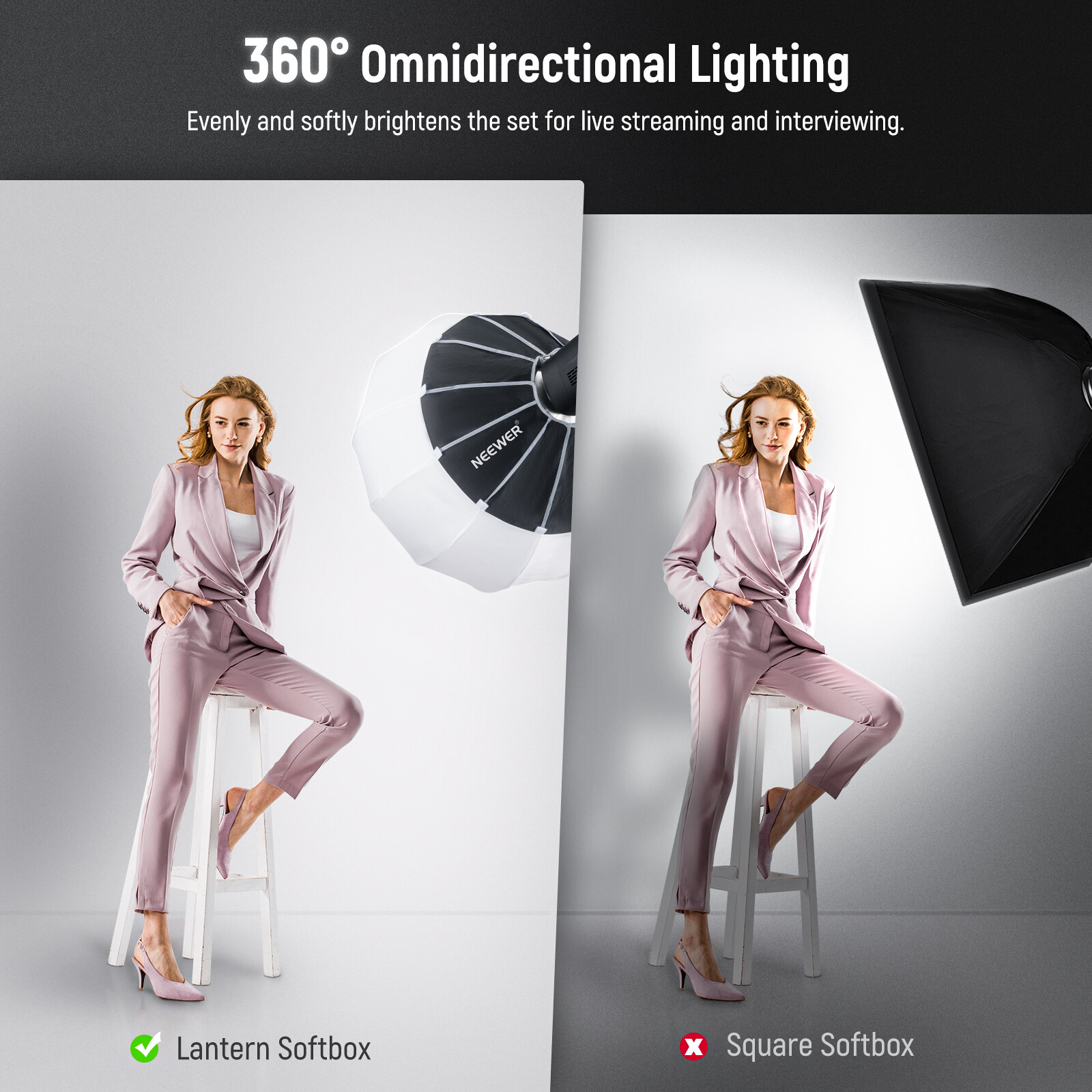 NEEWER 65cm Lantern Softbox One Step Quick Release， Light Diffuser with Skirt