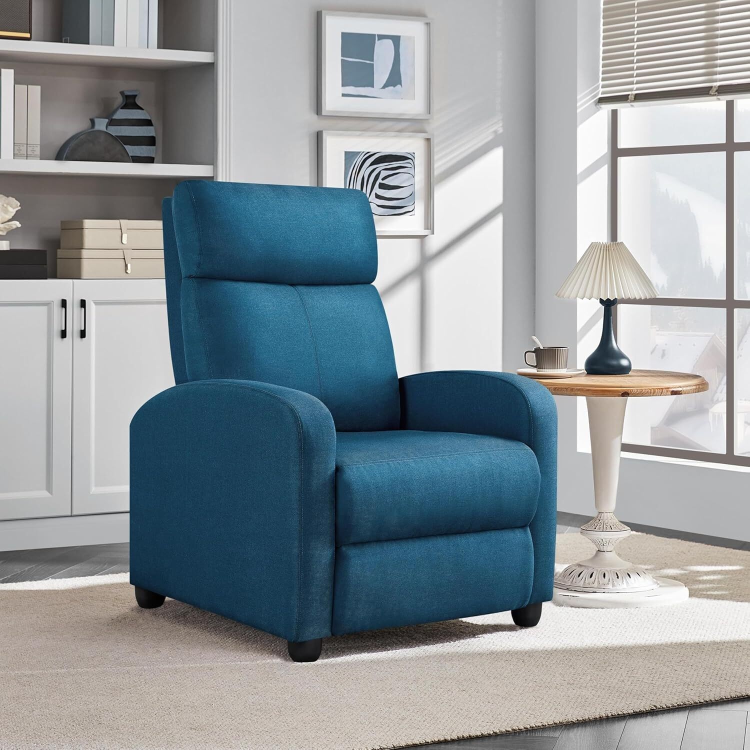 Fabric Recliner Sofa Single Theater Seating w/ Thick Seat Cushion Backrest Blue