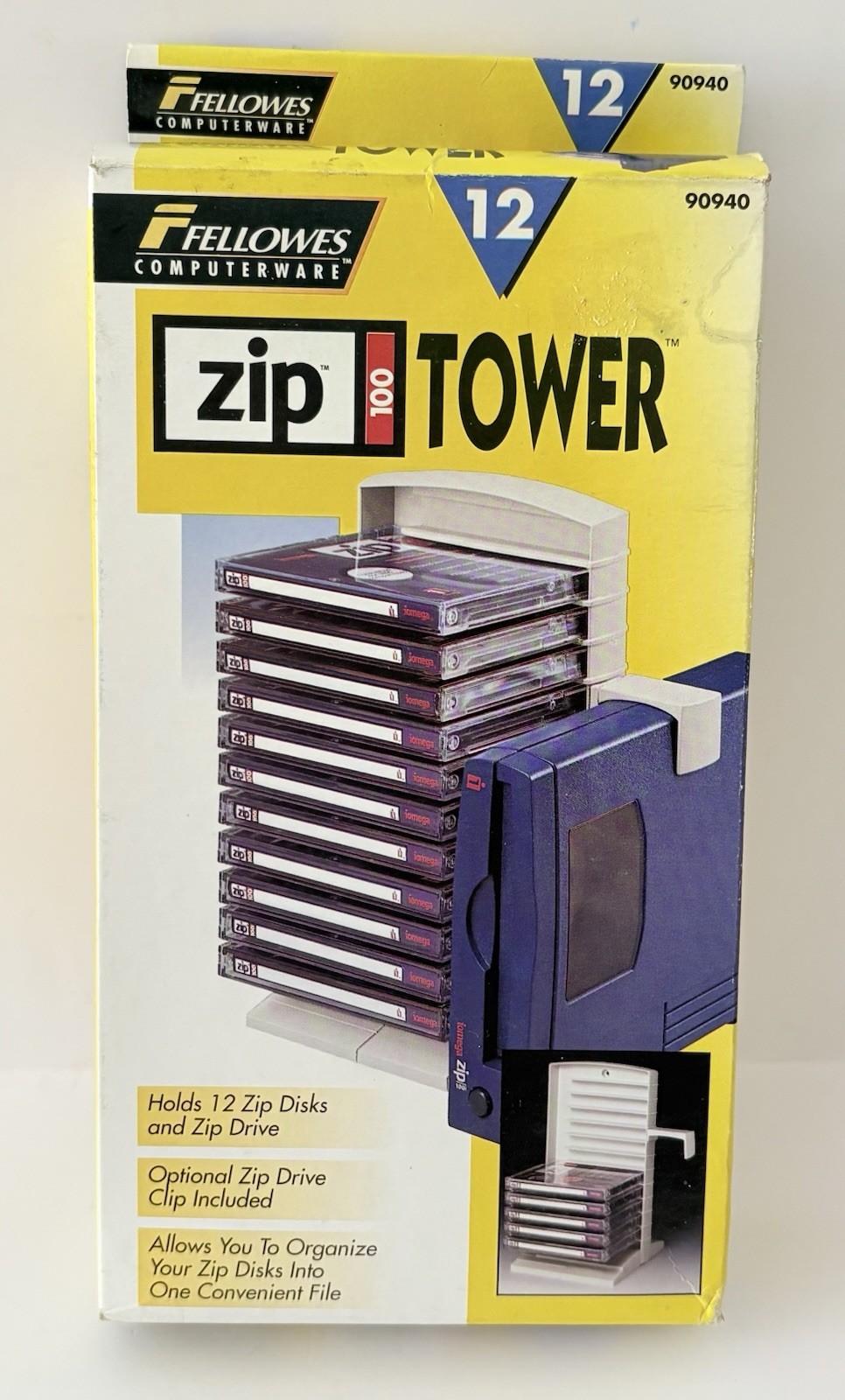 Zip Drive Mini-Tower Organizer by Fellowes Holds 12 100MB Disks NOS 1997