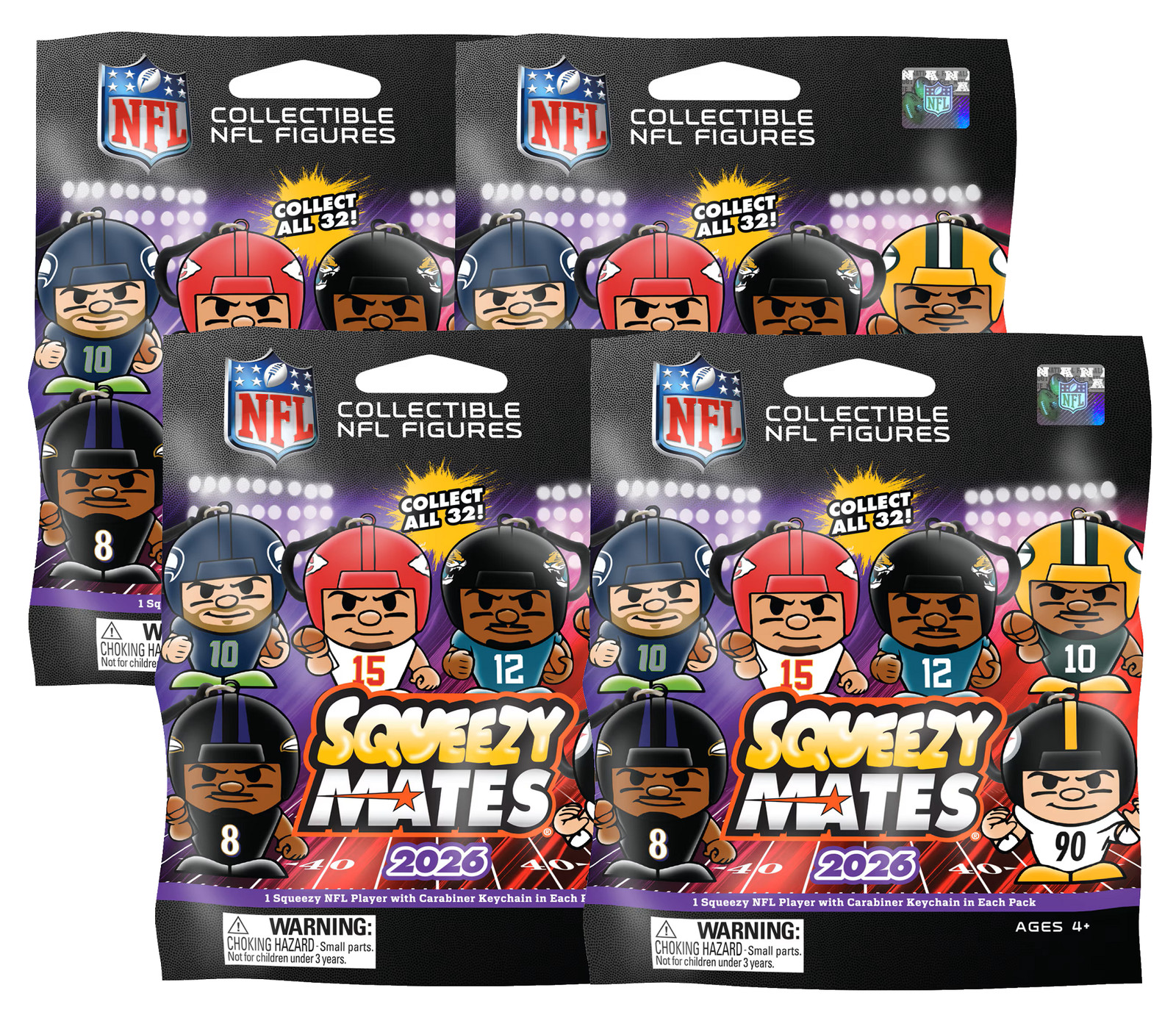 4 packs - SqueezyMates NFL Gravity Feed Figurines Mystery Packs - 2026 Series 8