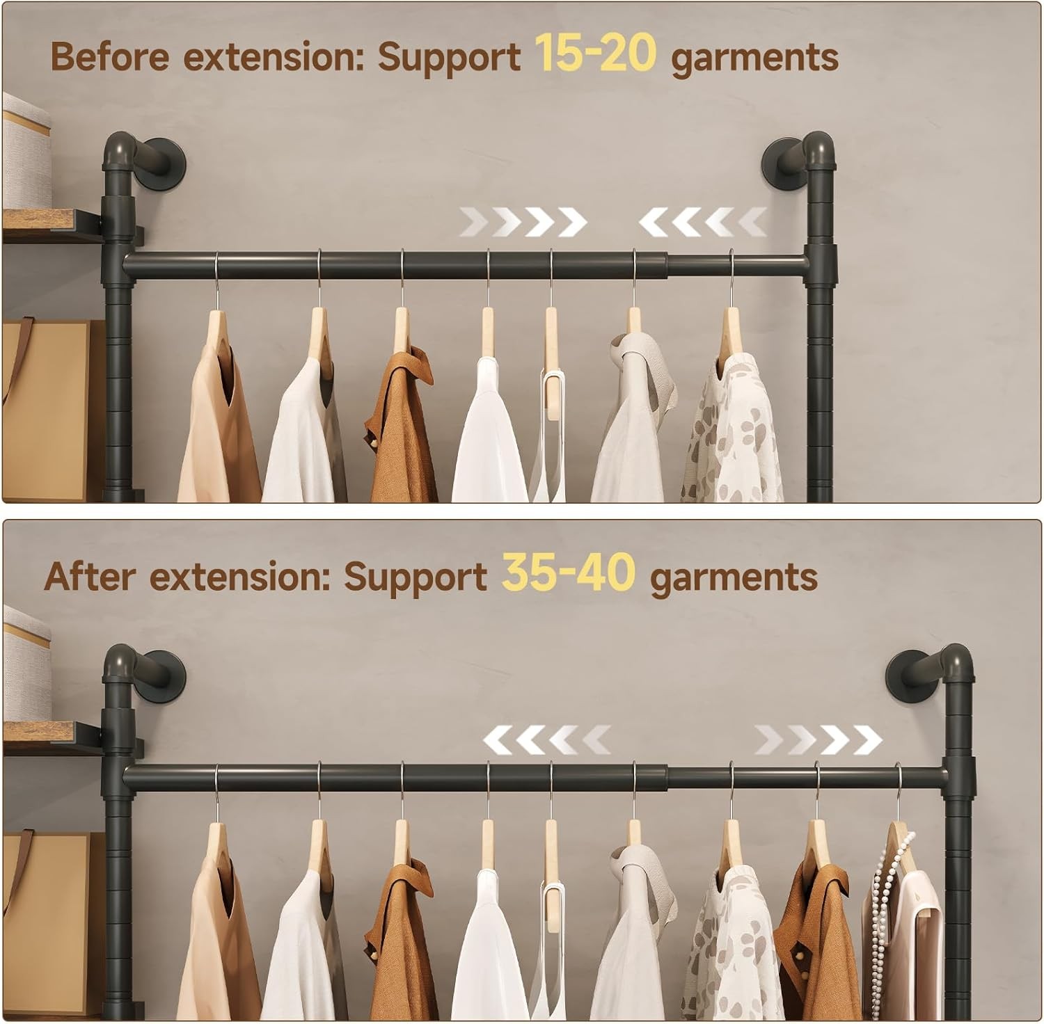Closet System W/ Stepless Dimmable LED Light Industrial Pipe Clothing Rack