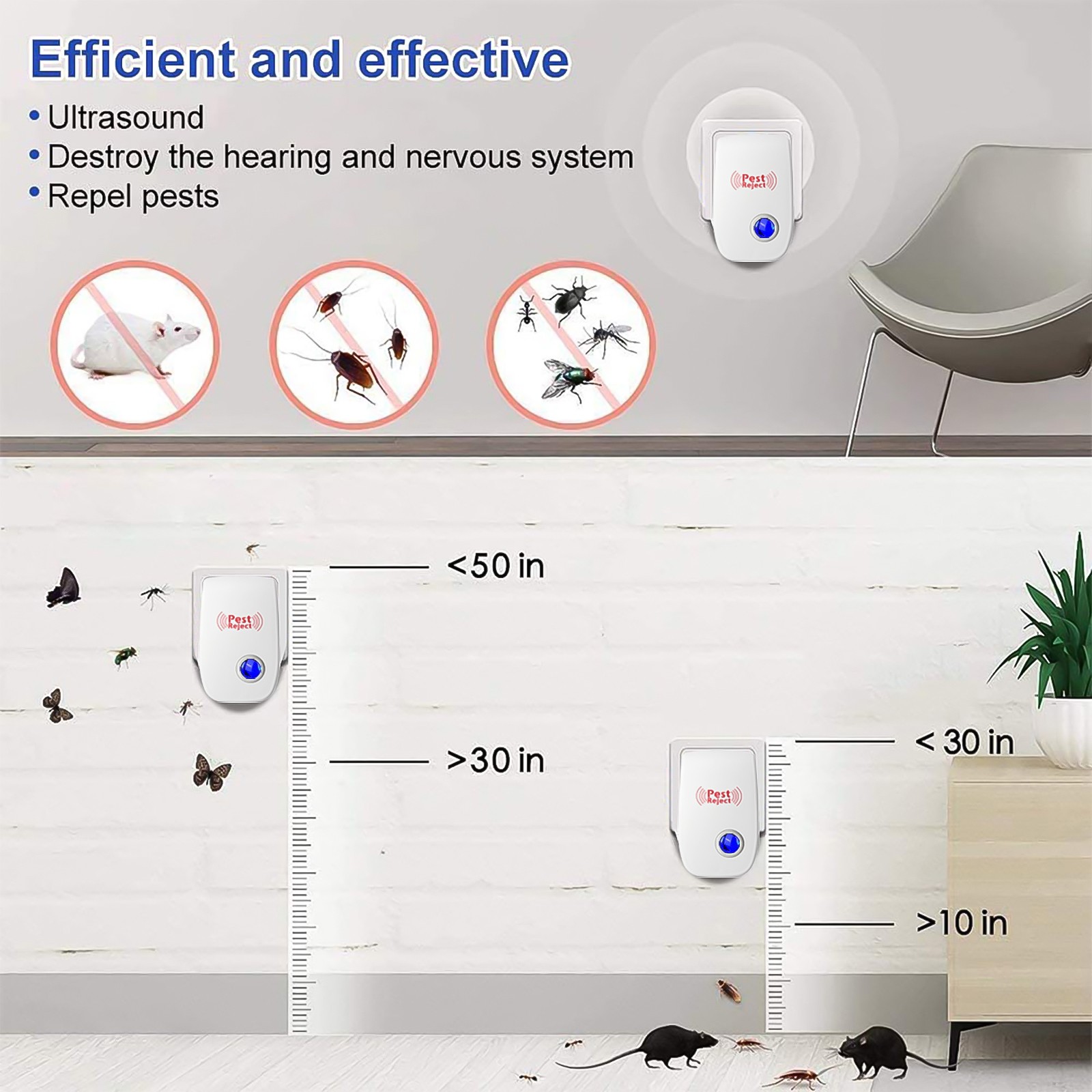 4 Pack Ultrasonic Pest Reject Control Electronic Repeller Mosquito Cockroach Rat