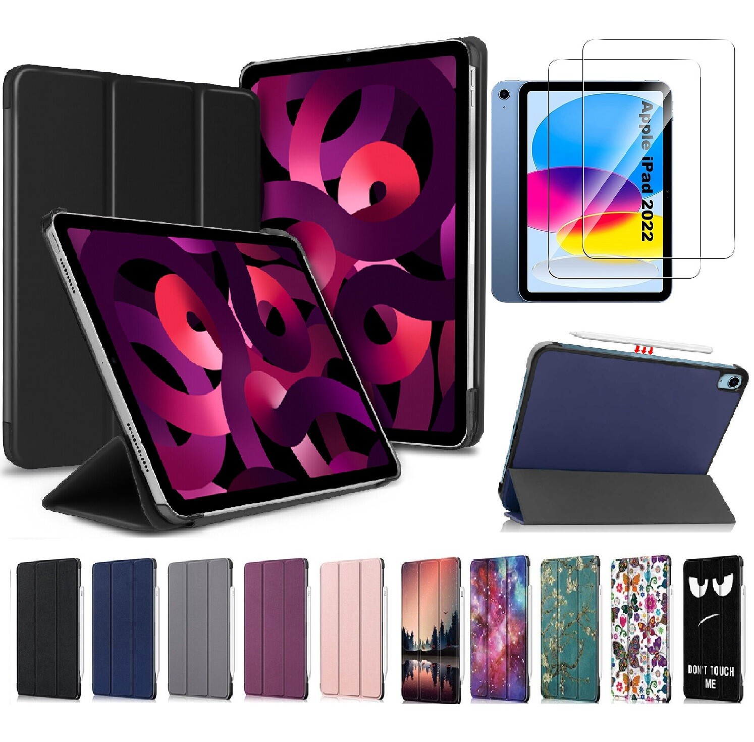 For iPad A16 11th 10th 9th 8th 7th Gen Leather Case Cover/Glass Screen Protector