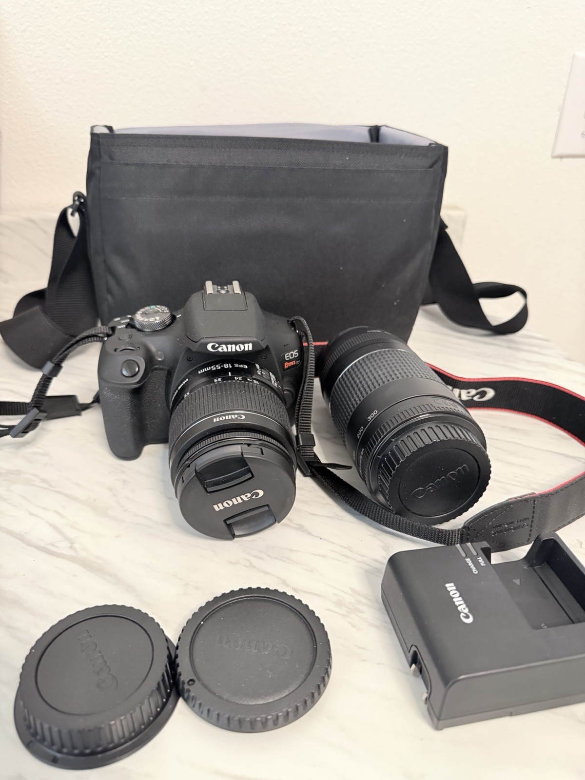 Canon EOS Rebel T7 DSLR Kit w/ EF-S 18-55mm & EF 75-300mm Lenses, Bag, Charger