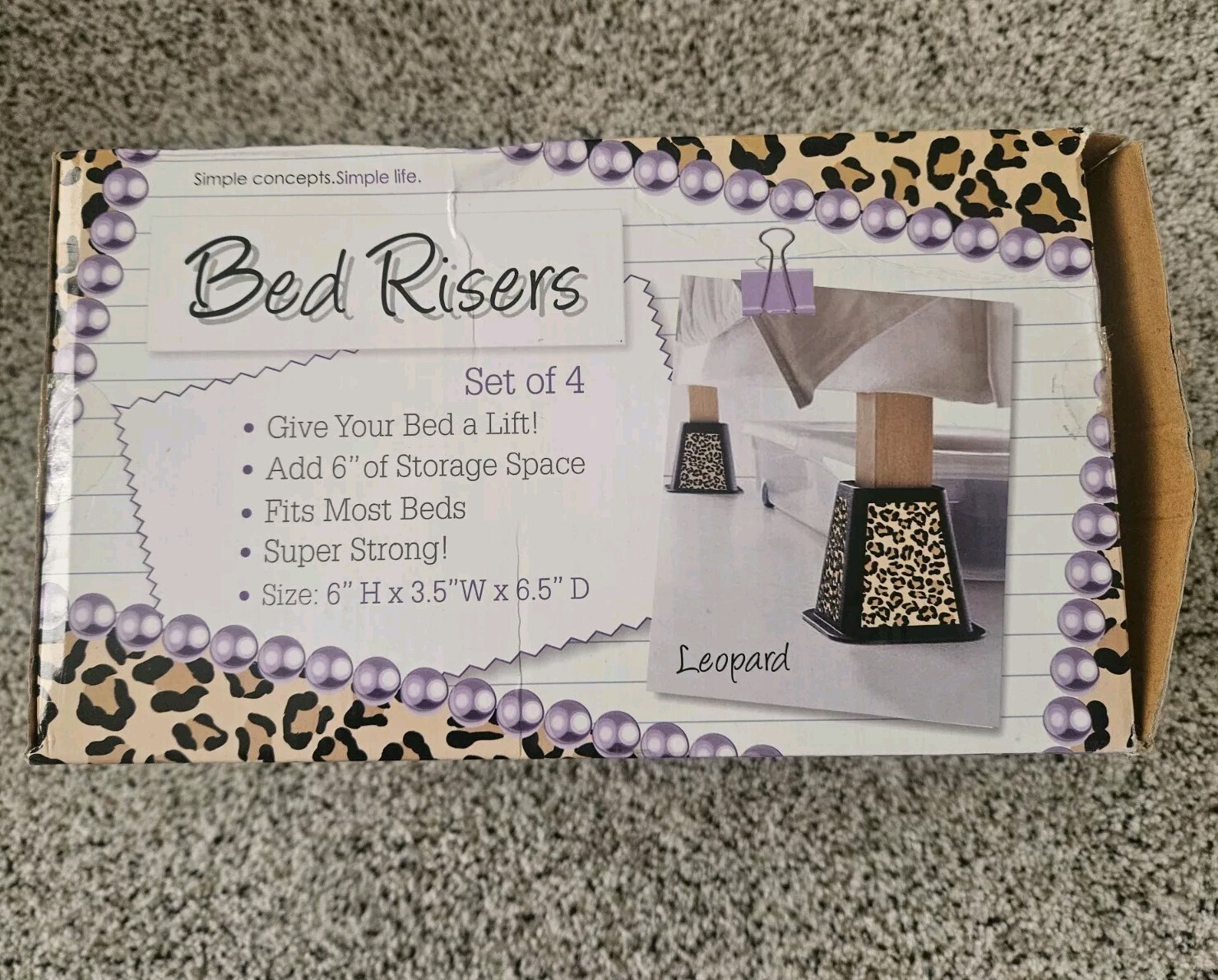 Bed Risers LEOPARD Storage Organization Durable LEOPARD 4-Pack 6 Inch Bed Risers