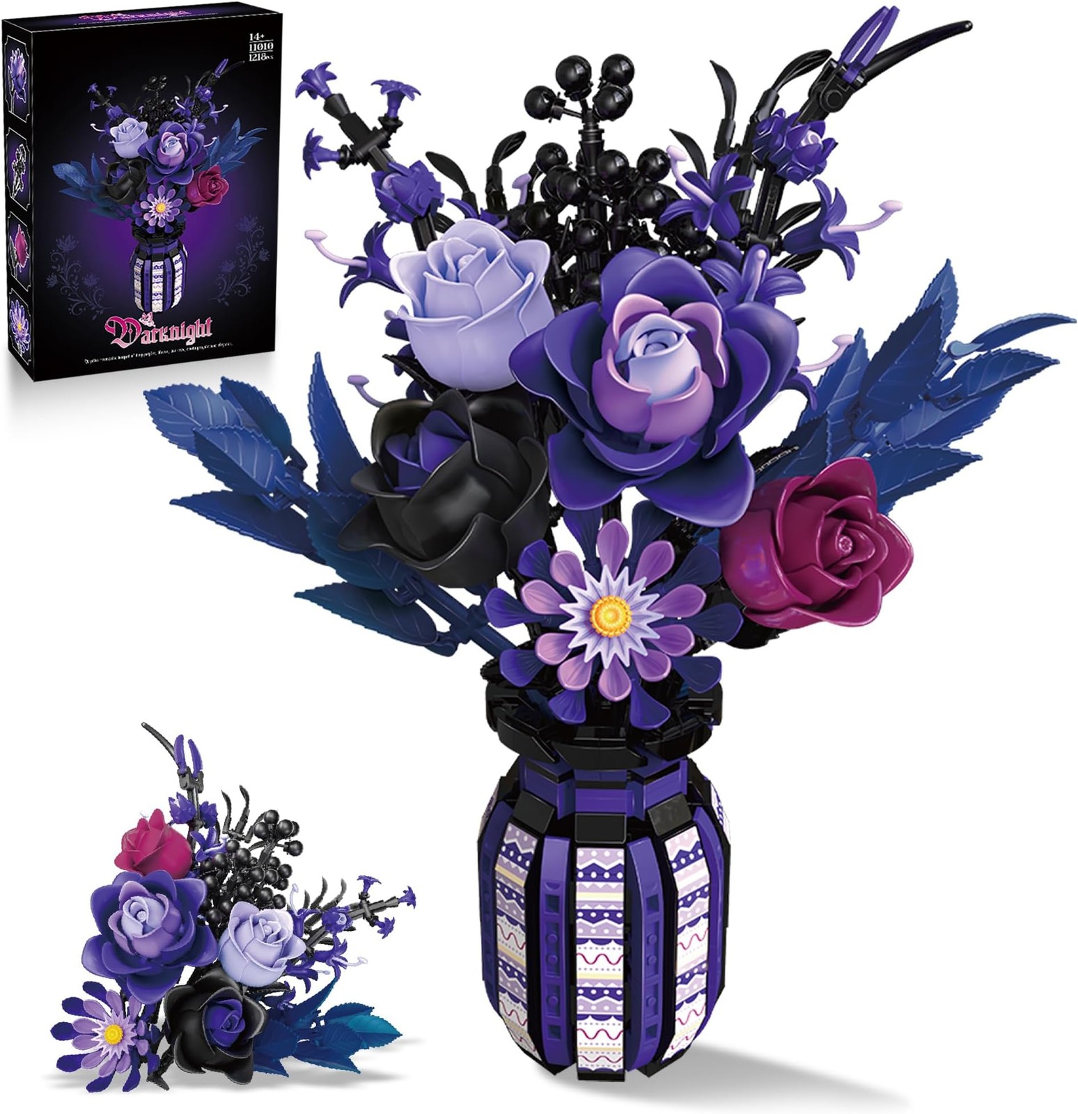 ZONECYTD Flowers Bouquet Building Set Roses Purple Botanical Collection Gothi...