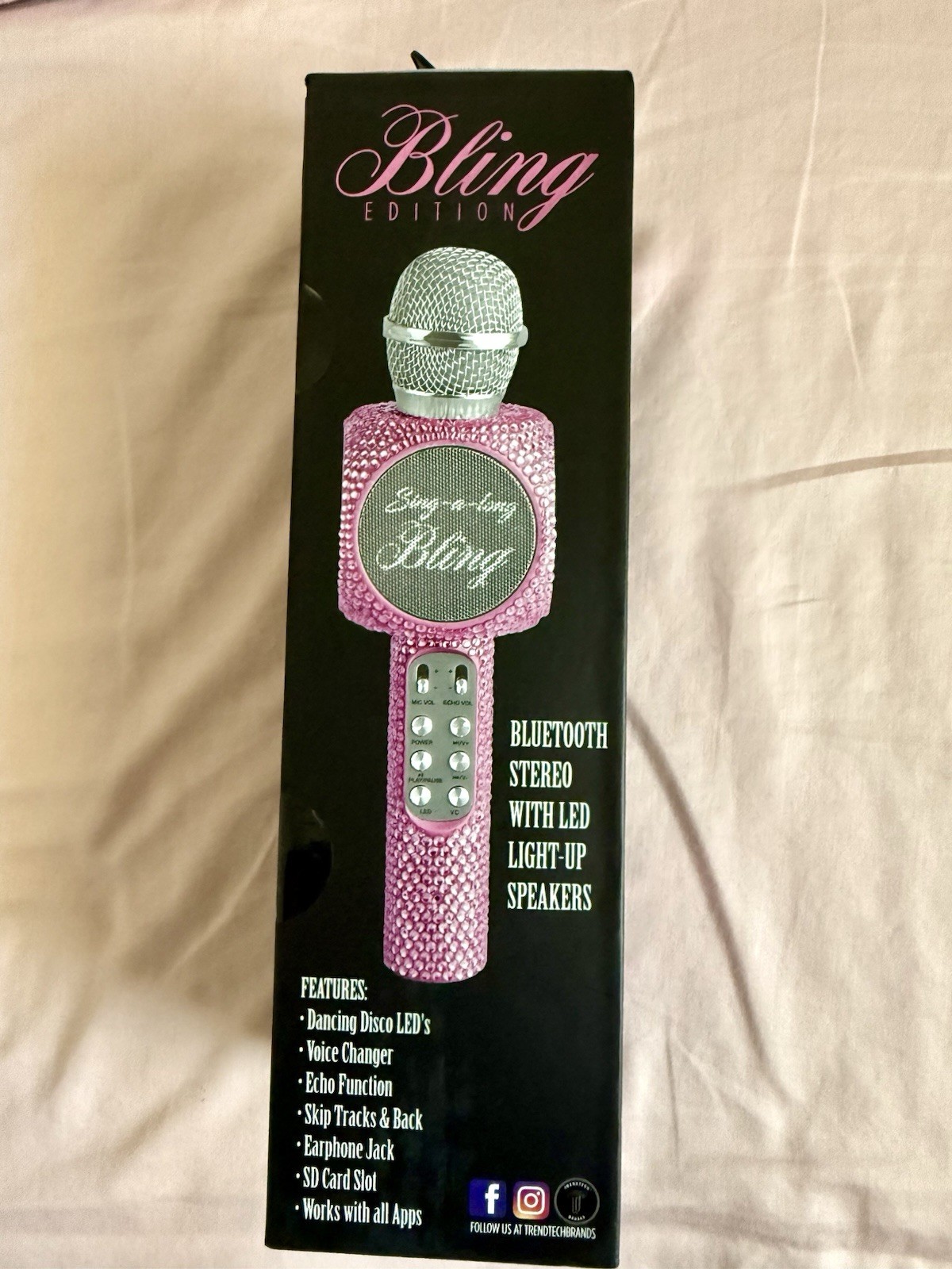 Trend Tech Bling Edition Bluetooth Karaoke Microphone Pink LED Light-Up Speakers
