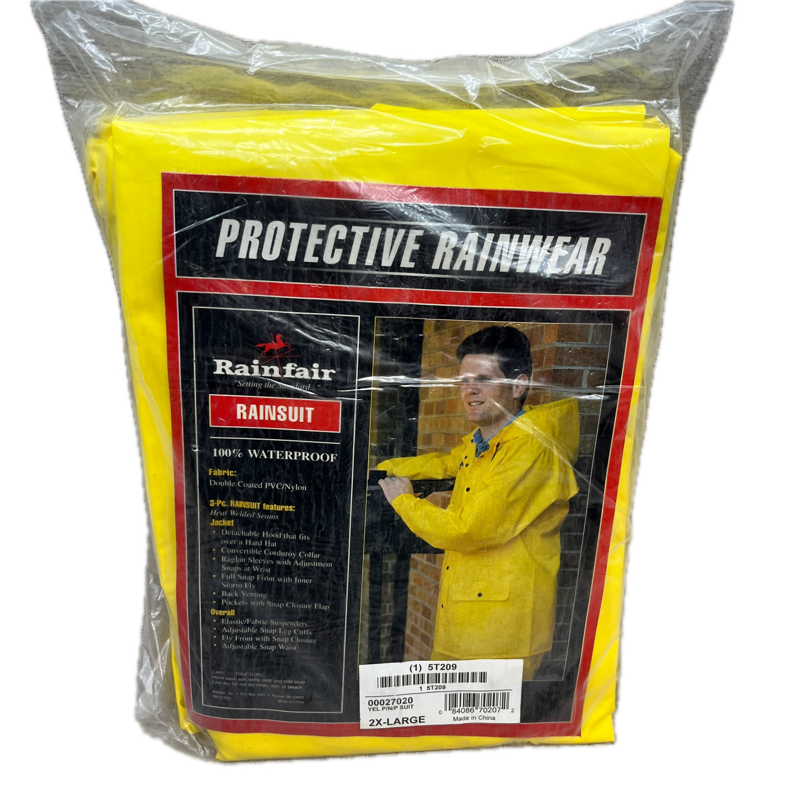 Rainfair Professional 3 Piece Yellow Rain Suit 2XL Jacket Overall & Hood PVC
