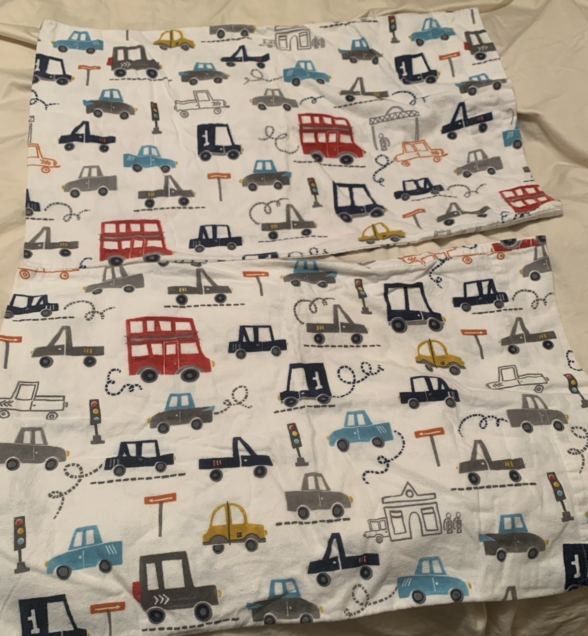Pottery Barn Kids Set Std  Pillowcase Things That Go Flannel Organic Cars Trucks
