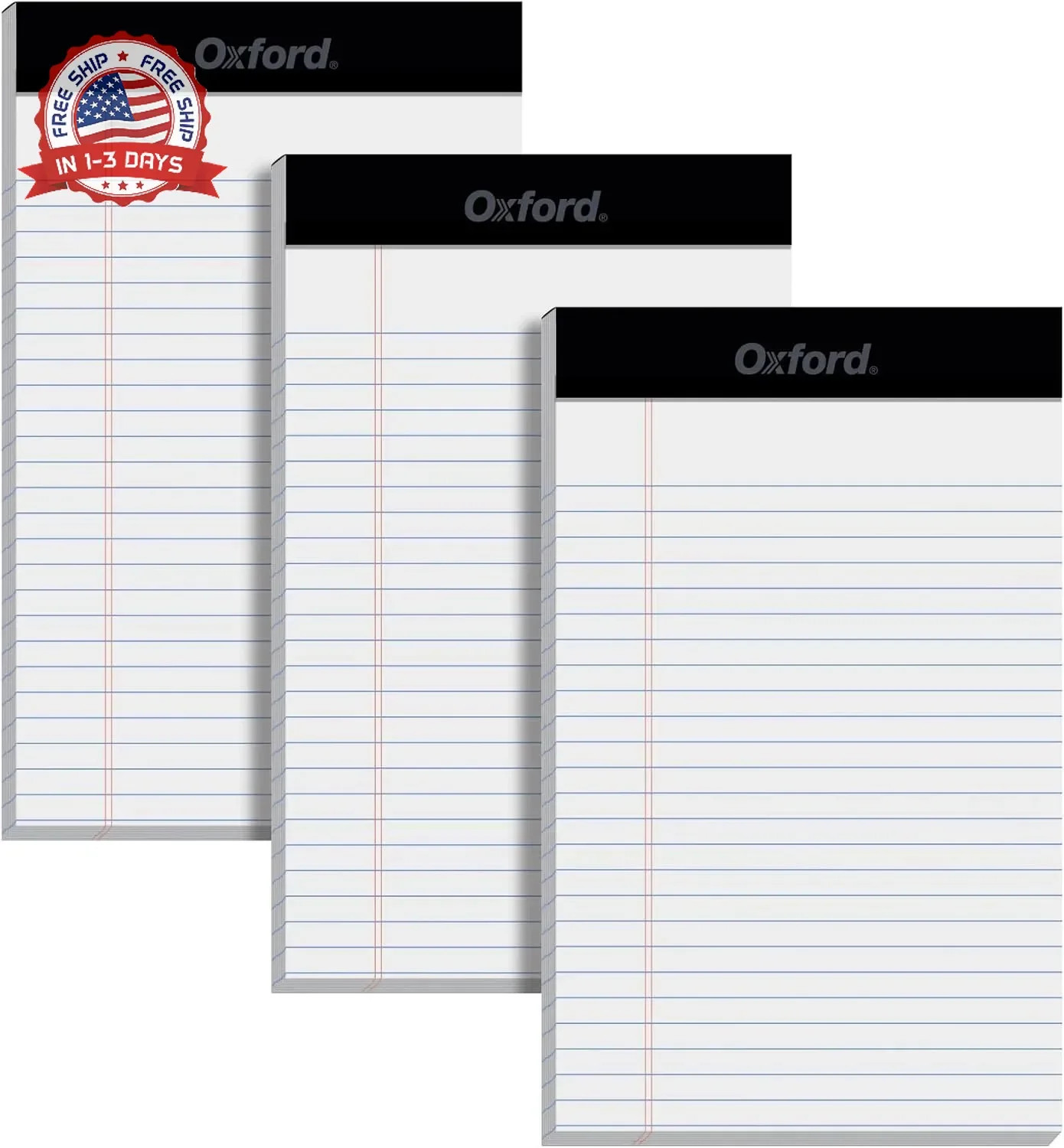 Oxford 5 x 8 Inch Legal Pads, 3 Pack, Narrow Ruled on Both Sides, White Lined Pa