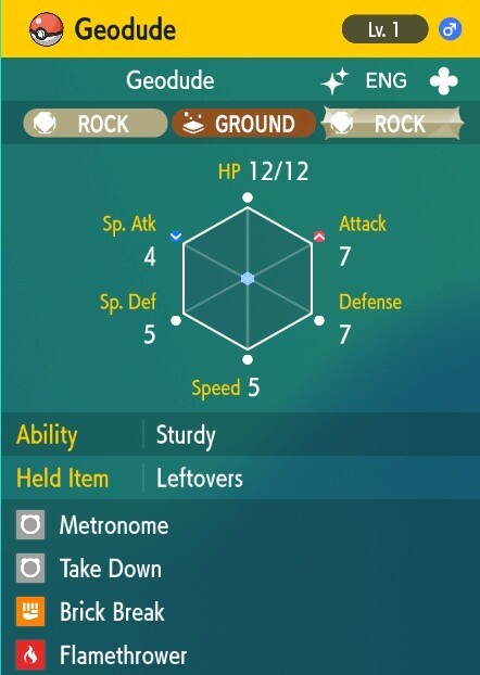 Pokemon Scarlet and Violet 6iv Shiny Max EV Geodude