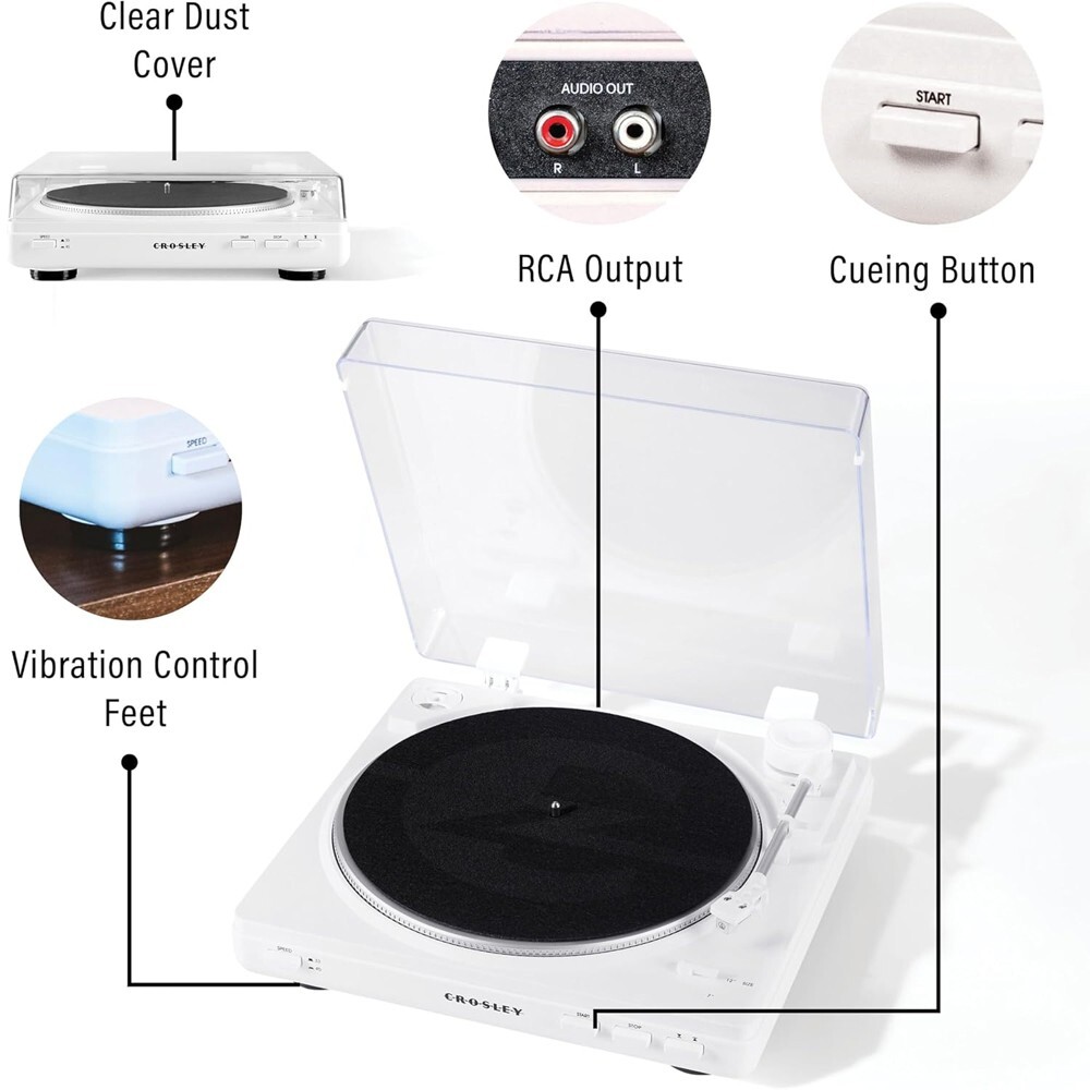 Crosley T400D Component 2-Speed Bluetooth Turntable - White T400D-WH