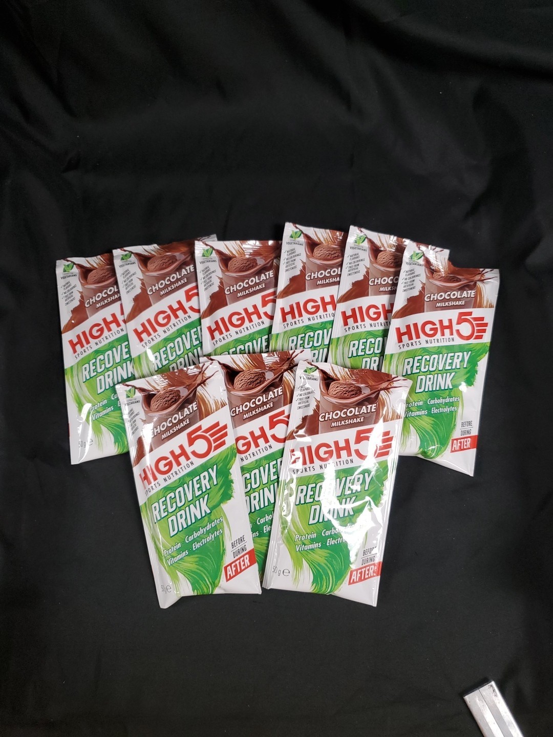 Lot Of 9 HIGH5 Recovery Drink - Chocolate Milkshake 50g Each + Bottle Exp. 12/26