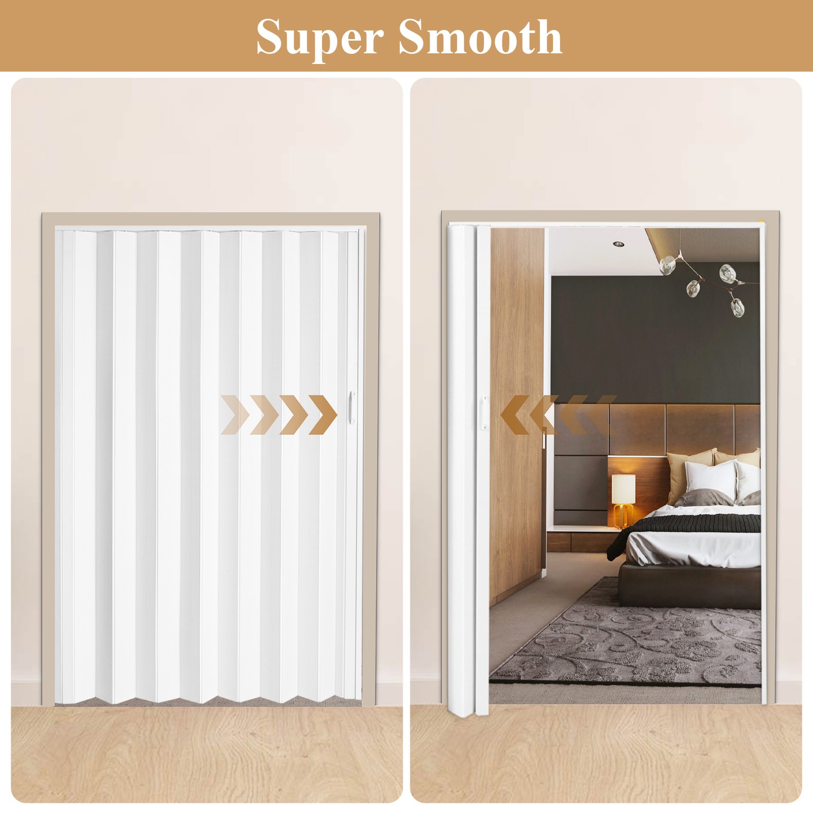 60X80in White PVC Accordion Door Interior, with Simple installation and Hardware