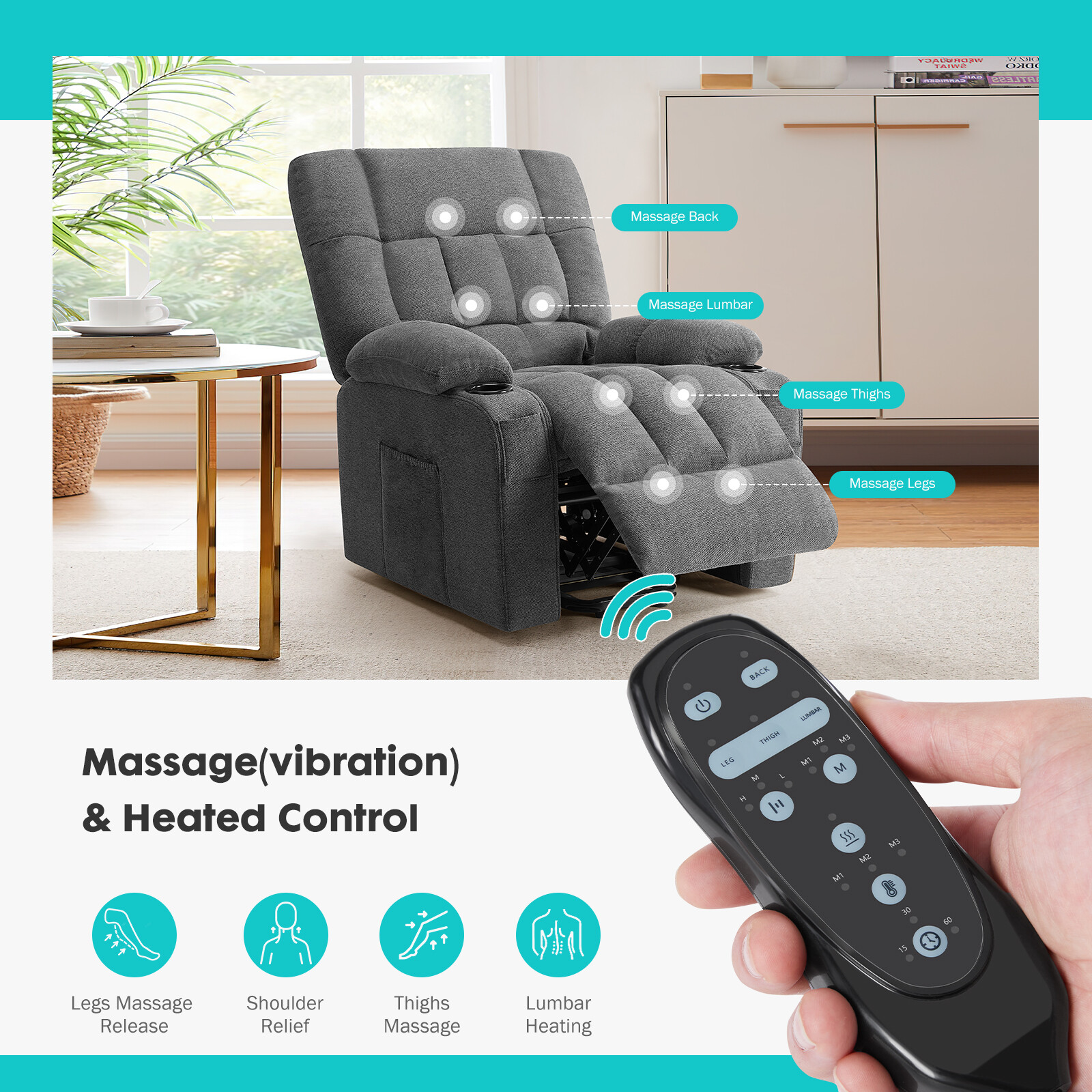 Elderly Motor Power Lift Recliner Sofa w/Massage&Heat Electric Lazy Lounge Chair
