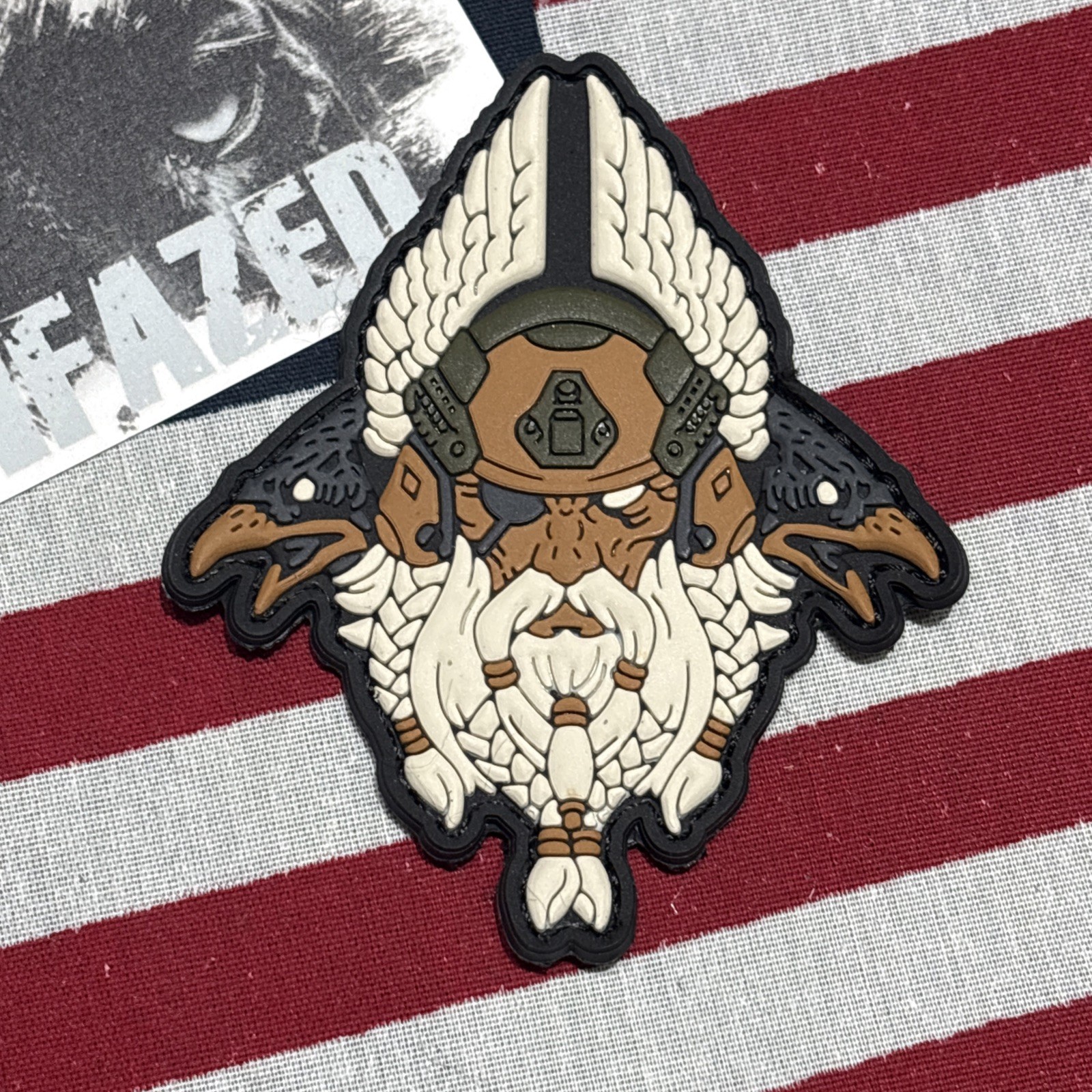 PvC 3D ODIN Brn Helmet Cream Wings Cream Beard Hook And Loop Patch 3d