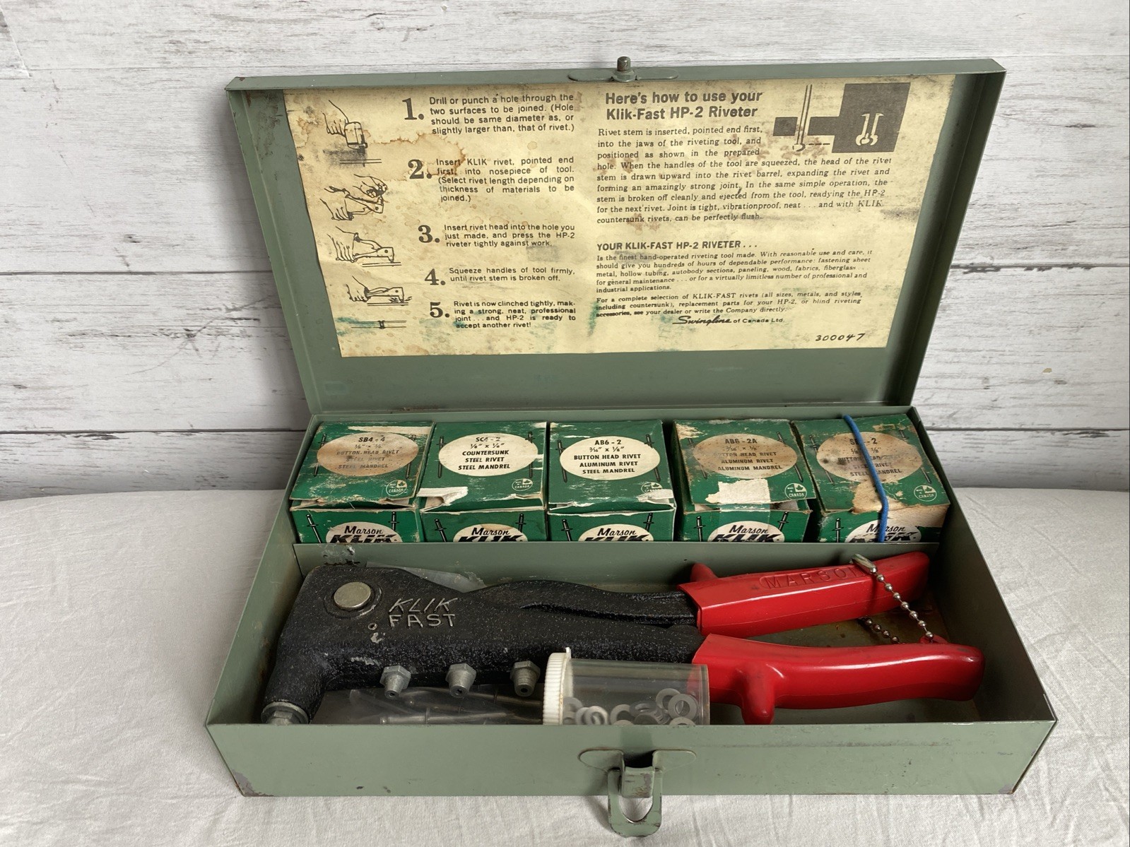VTG Marson Klik Fast No. 200 Riveter Kit HP-2 Hand Rivet Gun Tool Box Supply