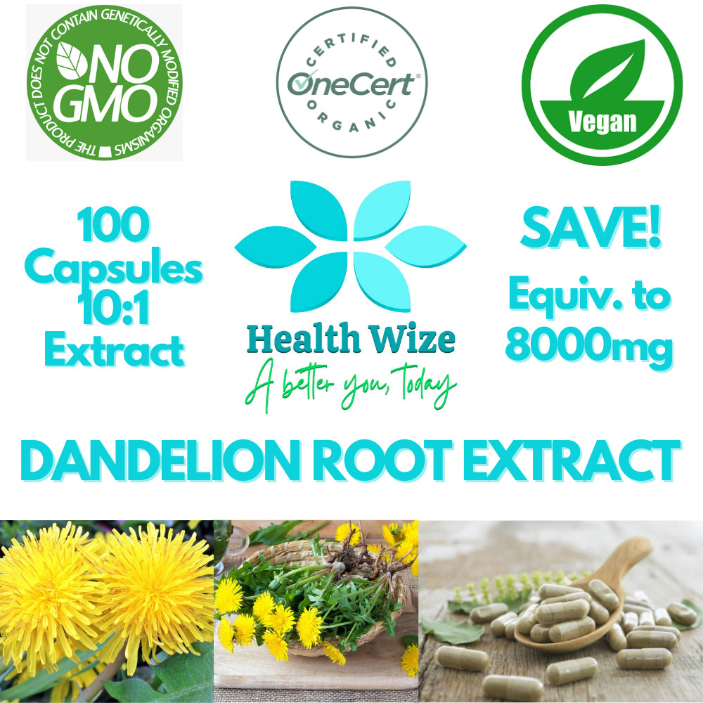 Dandelion Root Extract Pure Organic 100 Capsules equiv. to 8000mg 10:1