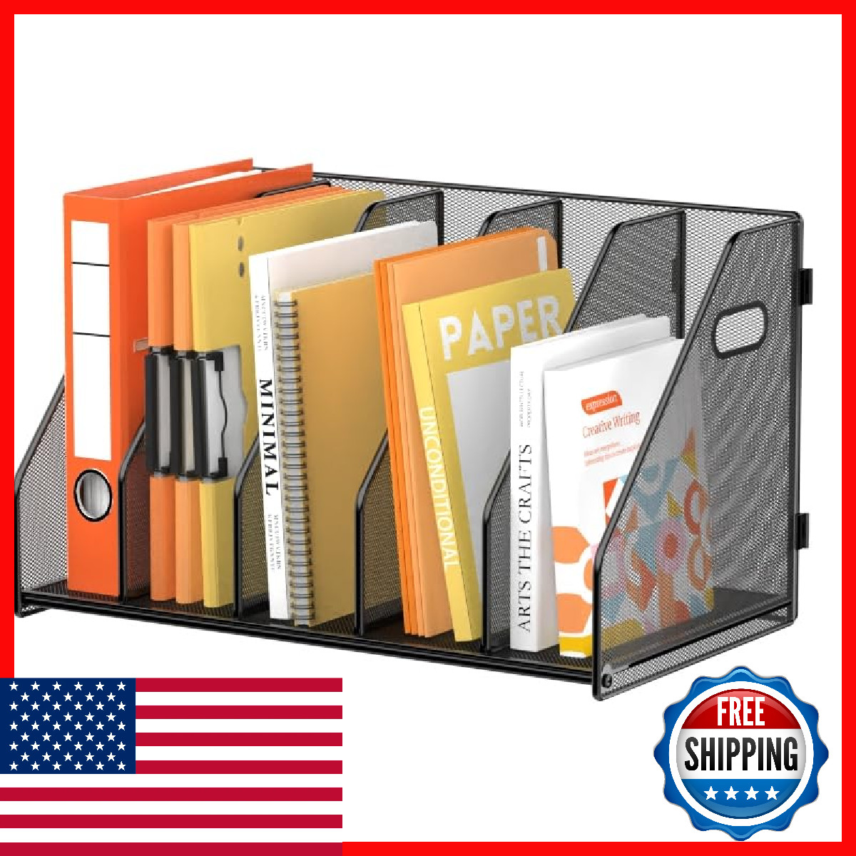 Supeasy Magazine File Holder 5 Vertical Compartments Rack Metal Desk File