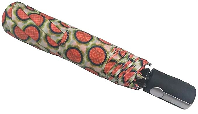 Totes Compact Folding Auto Open Umbrella, 39" arch,  Watermelon, orange-green
