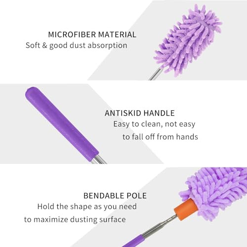 Microfiber Duster for Cleaning, Dusters with Telescoping Extension Pole,