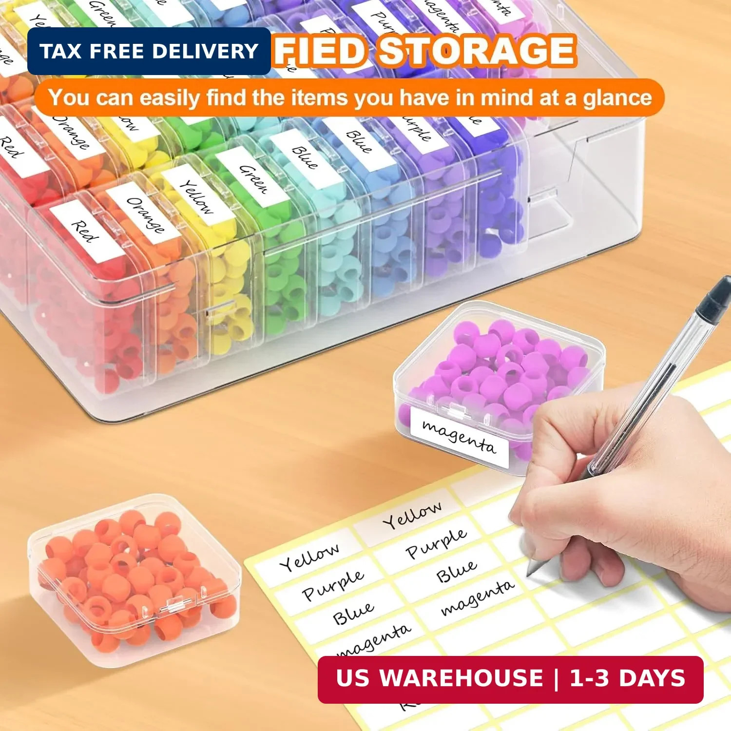 Bead Organizer Box, 30 Pcs Clear Plastic Storage Containers Features Hinged Lid