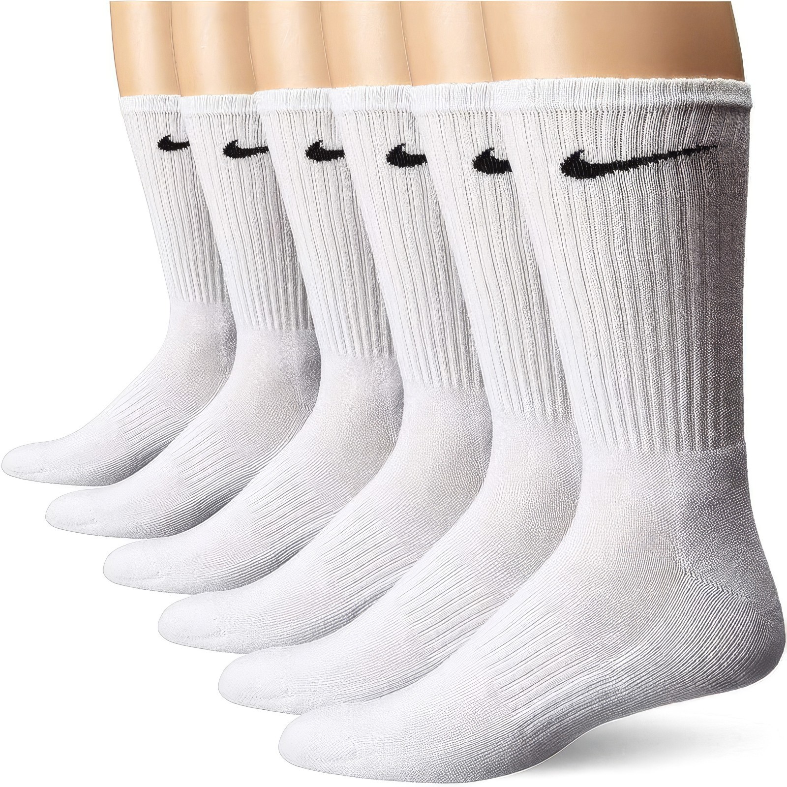 OUTLET!  Nike Everyday Dri-FIT Crew Socks 3 Pair White Cushioned Unisex