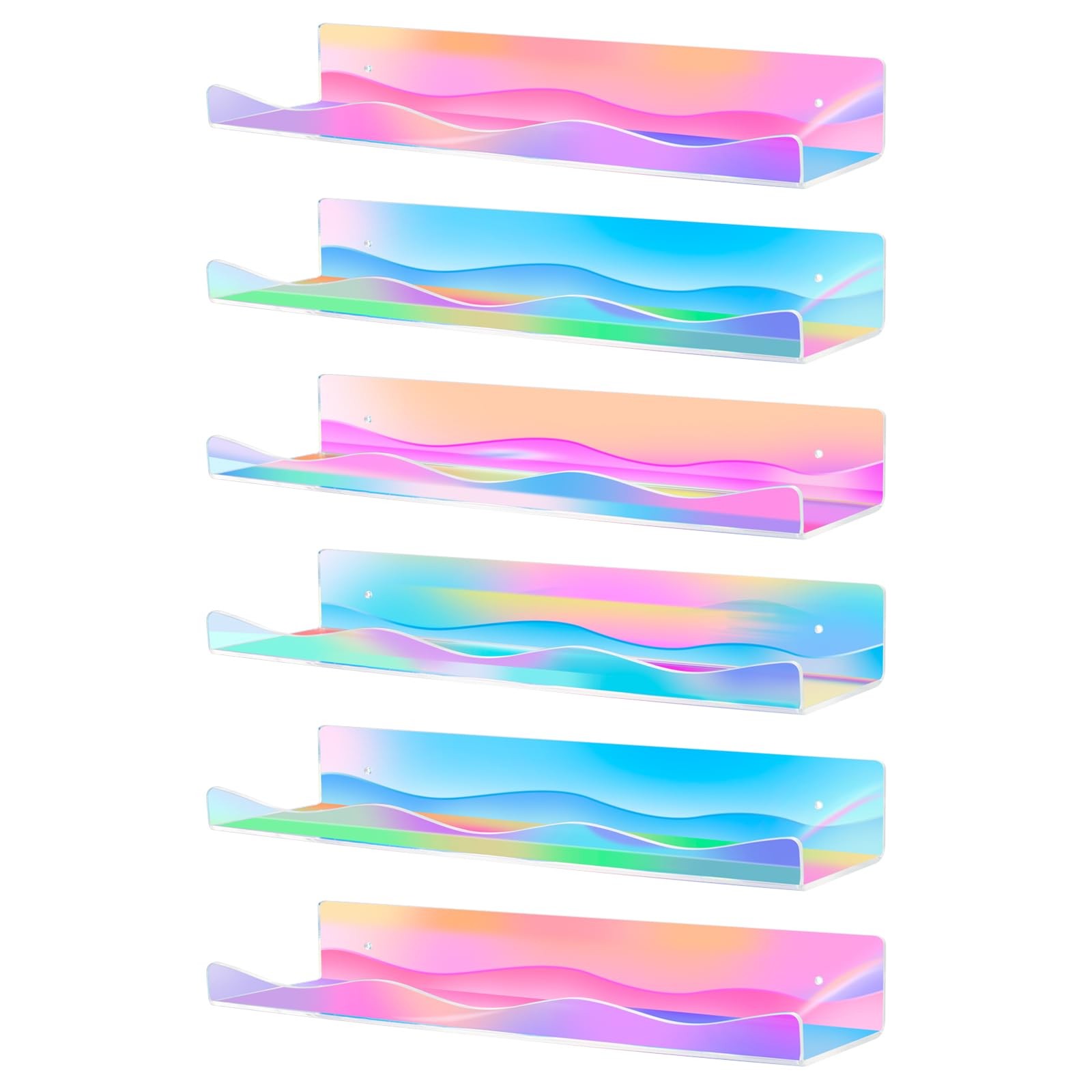 6 Pack Iridescent Acrylic Floating Shelves, 15.7" Clear Acrylic Display Shelv...