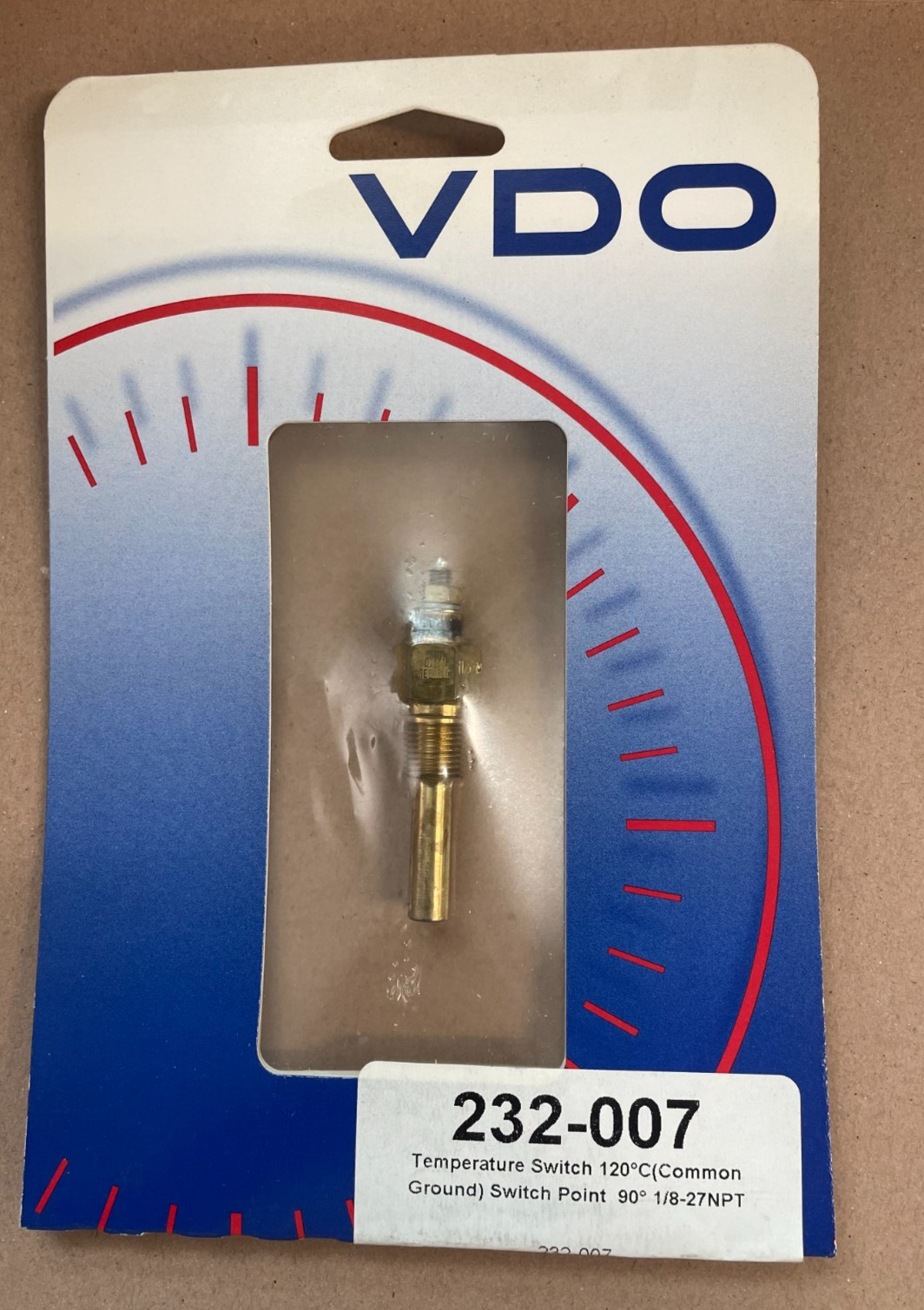 VDO Temperature Switch 120C/90, 1/8-27NPT, Part # 232-007