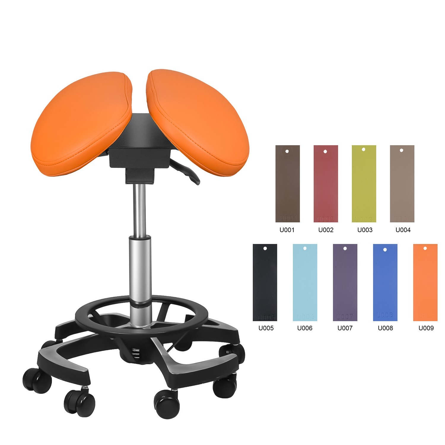 Dental Medical Saddle Chair Adjustable Ergonomic Two Part Split Seat Orange