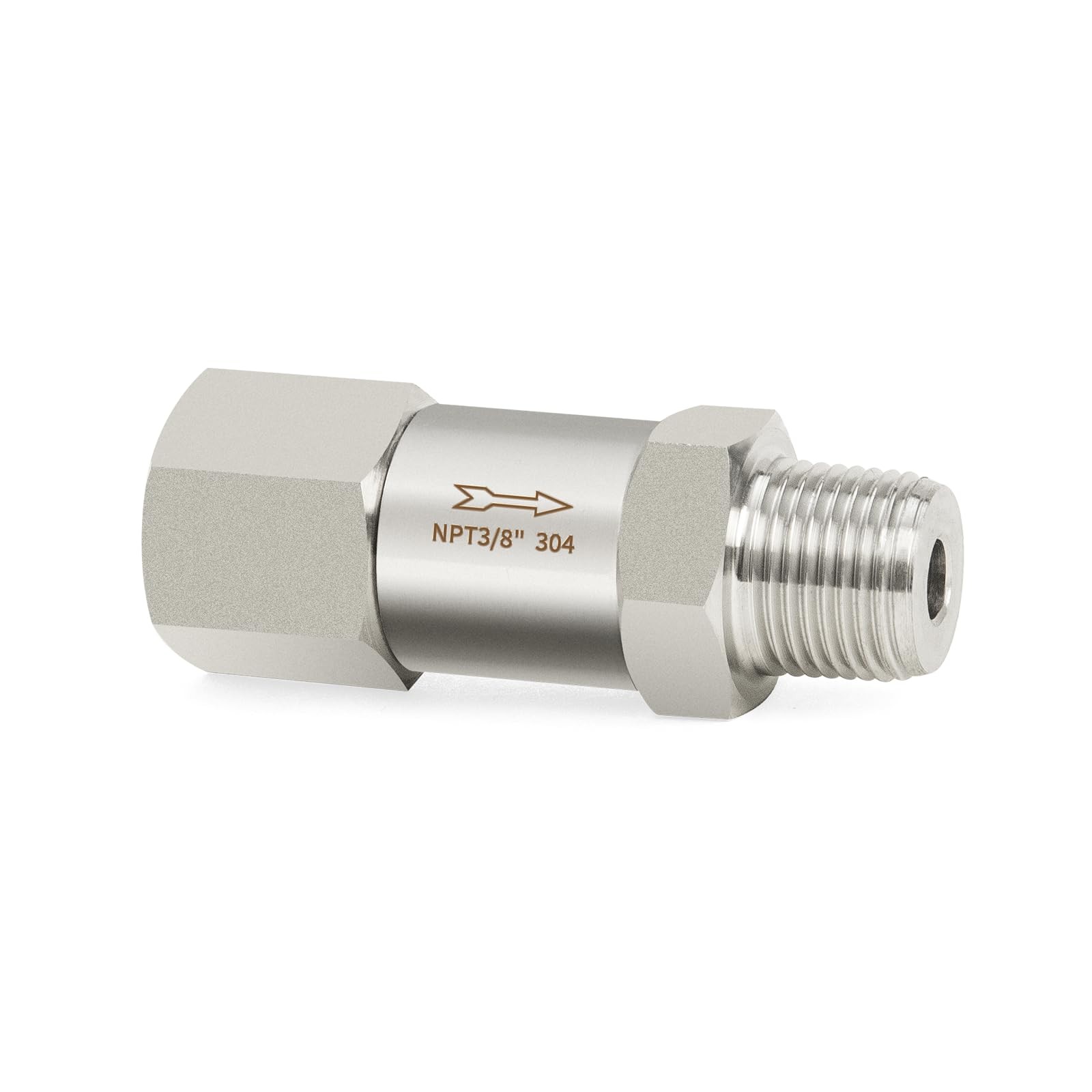 304 Stainless Steel In-Line Split Check Valve 3/8 NPT Male x Female One-Way