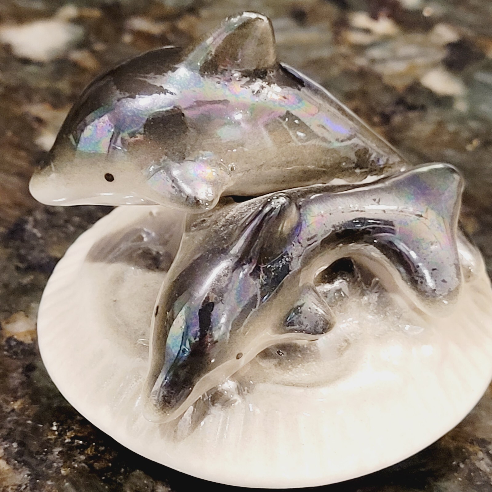 Ceramic Whimiscal Double Dolphins Lidded Trinket Box