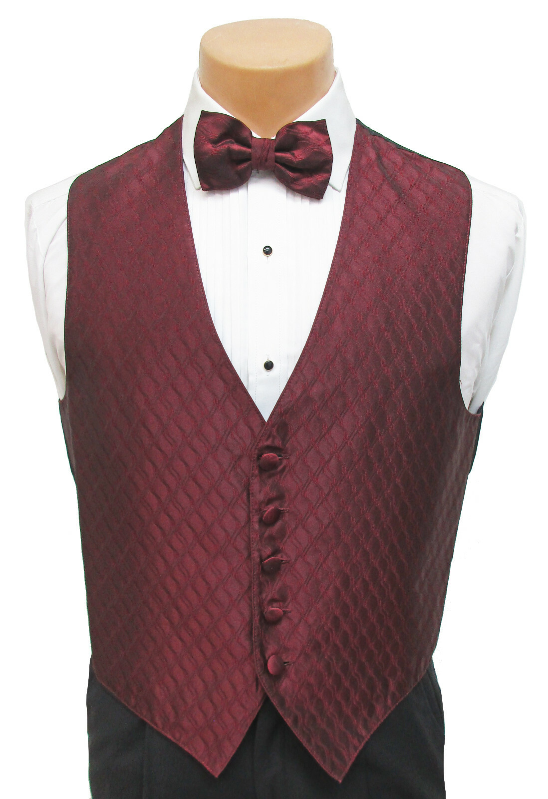 Men's Burgundy Wine Red Tuxedo Vest & Tie Set Fullback Formal Wedding Prom