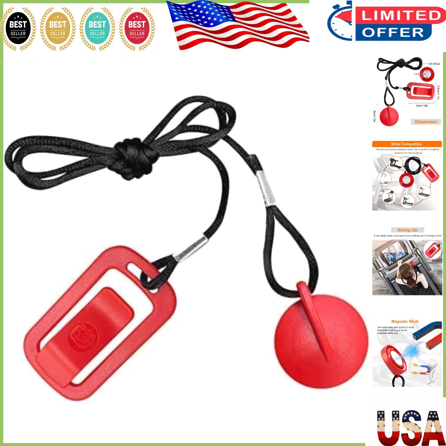 Lightweight Universal Treadmill Safety Key - Ensures Safe Workouts, No Assembly