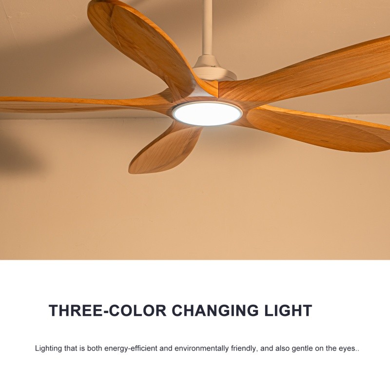 52" Modern Solid Wood Ceiling Fan w/Light 3CCT Noiseless Reversible APP/Remote