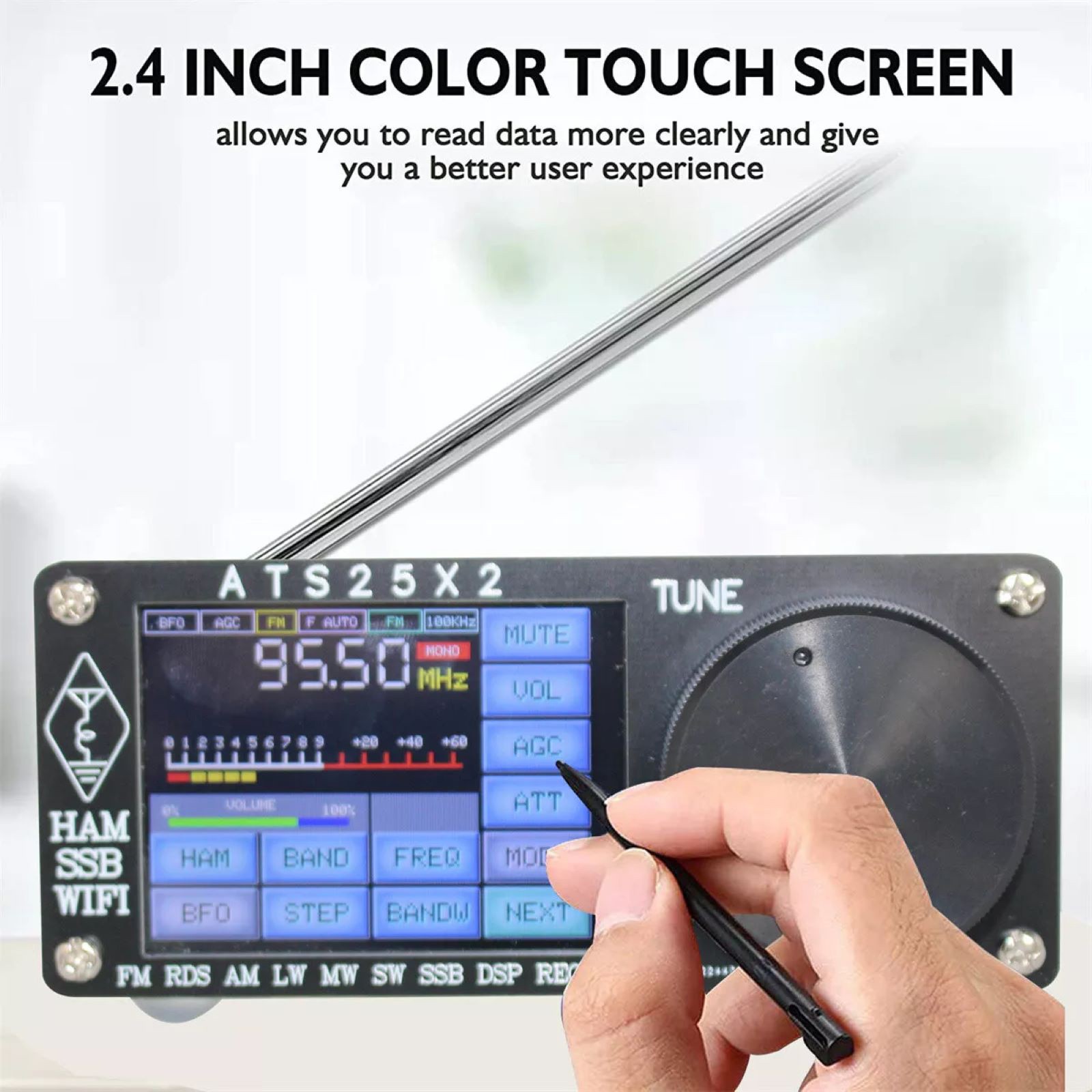 Black ATS25X2 WIFI Radio Receiver FM RDS AM LW MW SW SSB DSP All Band Receiver