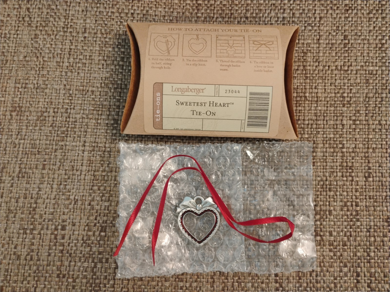 New Longaberger Sweetest Heart Tie-On Basket Charm #23044