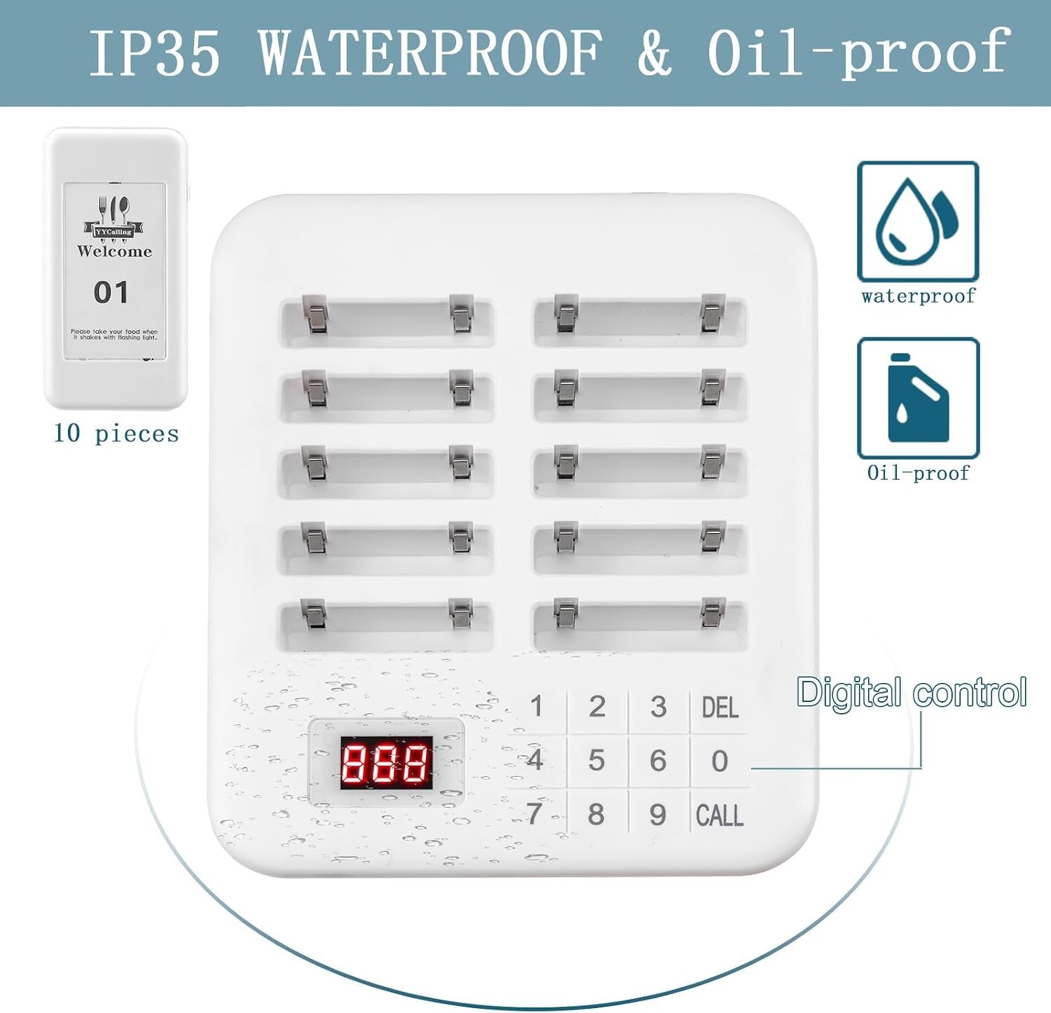 Versatile 10-Channel Restaurant Buzzers - Vibration, Flashing & Buzzer Modes