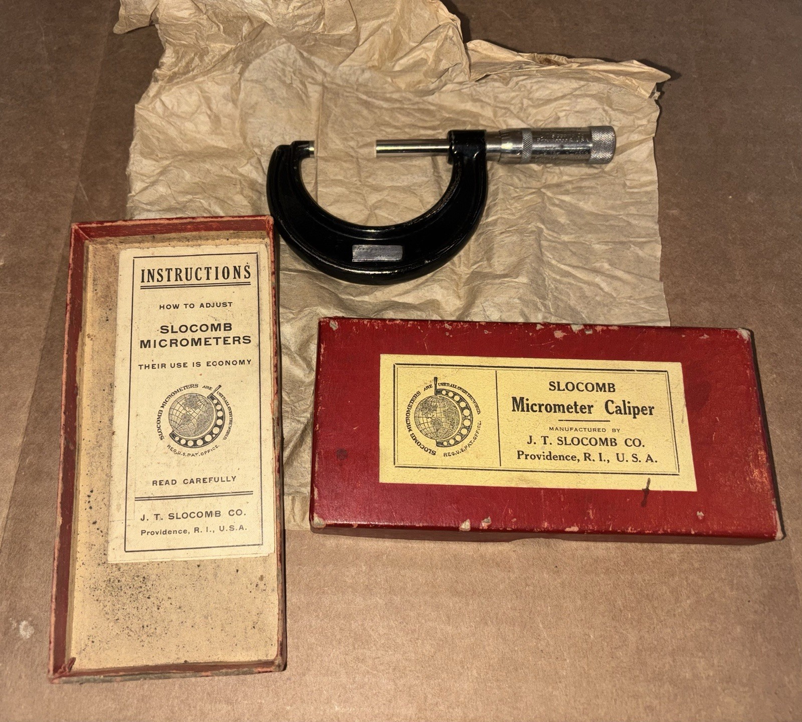 SLOCOMB 1”-2”MICROMETER CALIPER NO 27 ORIGINAL BOX & INSTRUCTIONS-VINTAGE