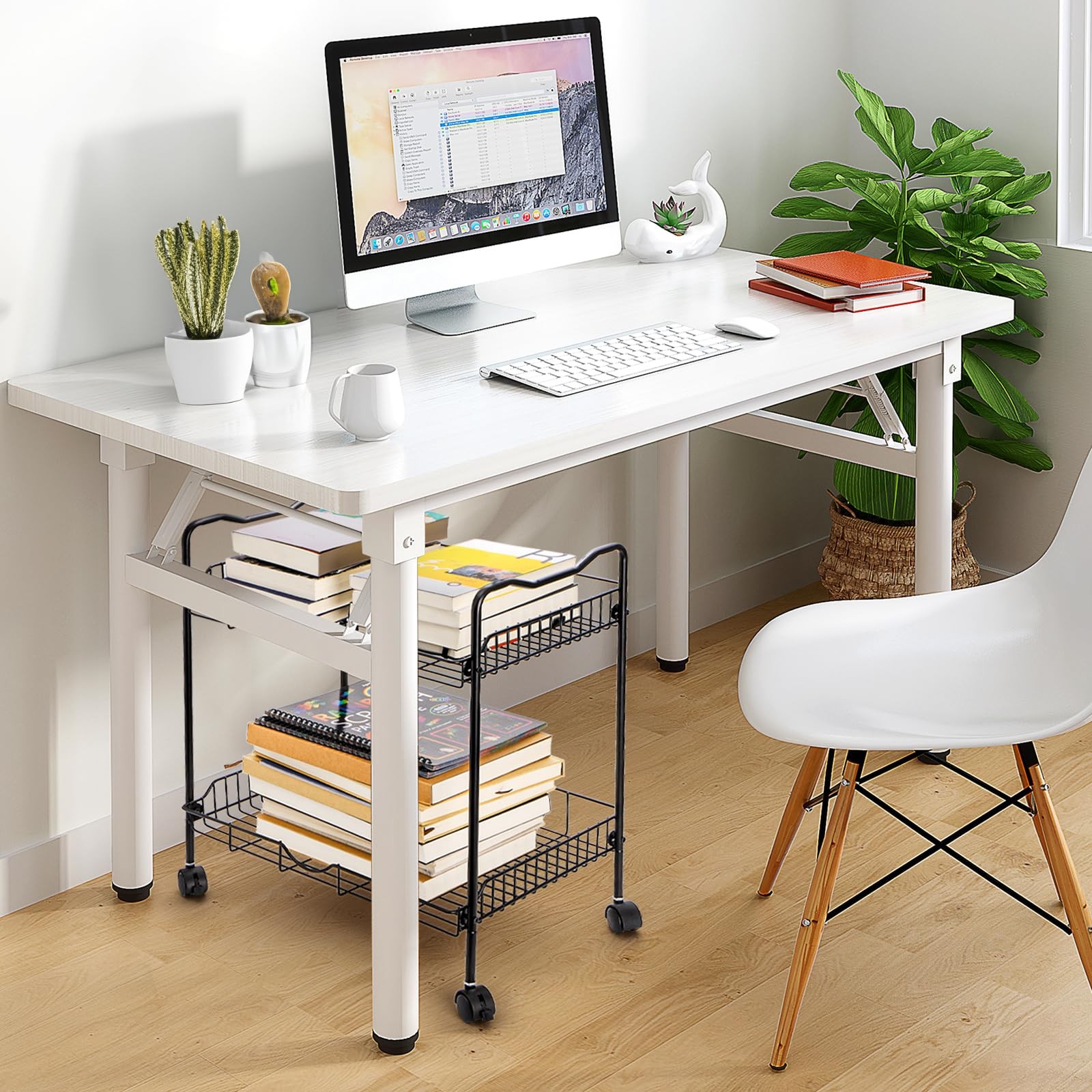 Rolling Utility Cart for Small Space, 2 Tier Rolling Cart with Locking Wheels...
