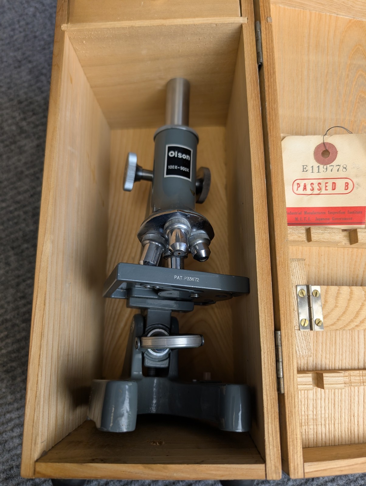 Vintage Olson Microscope Kit 100X-900X | Wood Case | Japanese MITI Certified