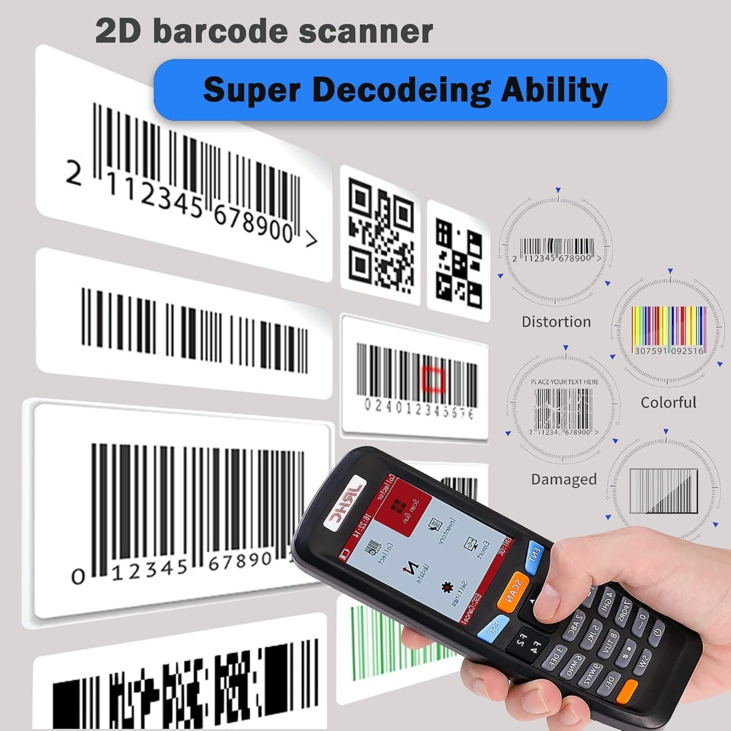 2D Wireless Barcode Scanner,JRHC Portable Inventory Scanner & Data Collector ...