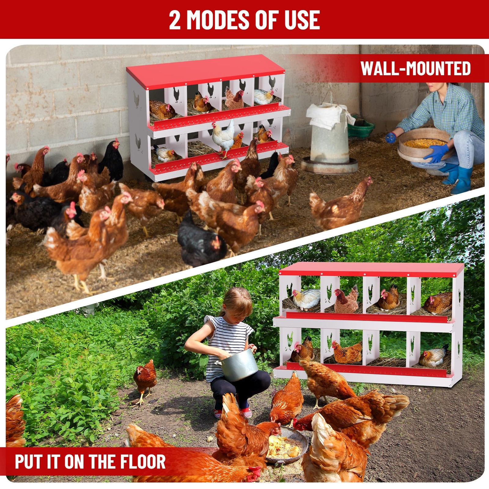 2 Tier Chicken Nesting Box 8 Compartment Chicken Egg Laying Box Egg Collection
