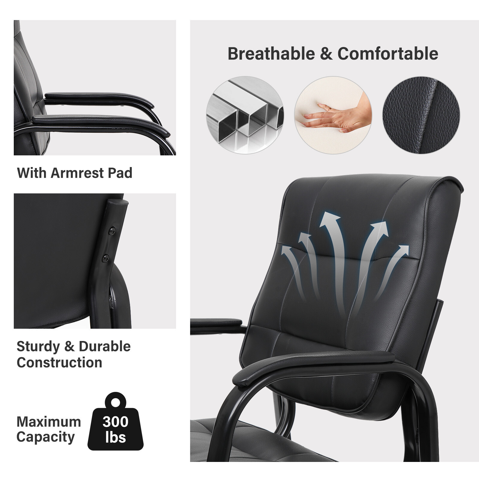 Office Guest Chair Leather Executive Reception Wating Room Chair W/ Metal Frame