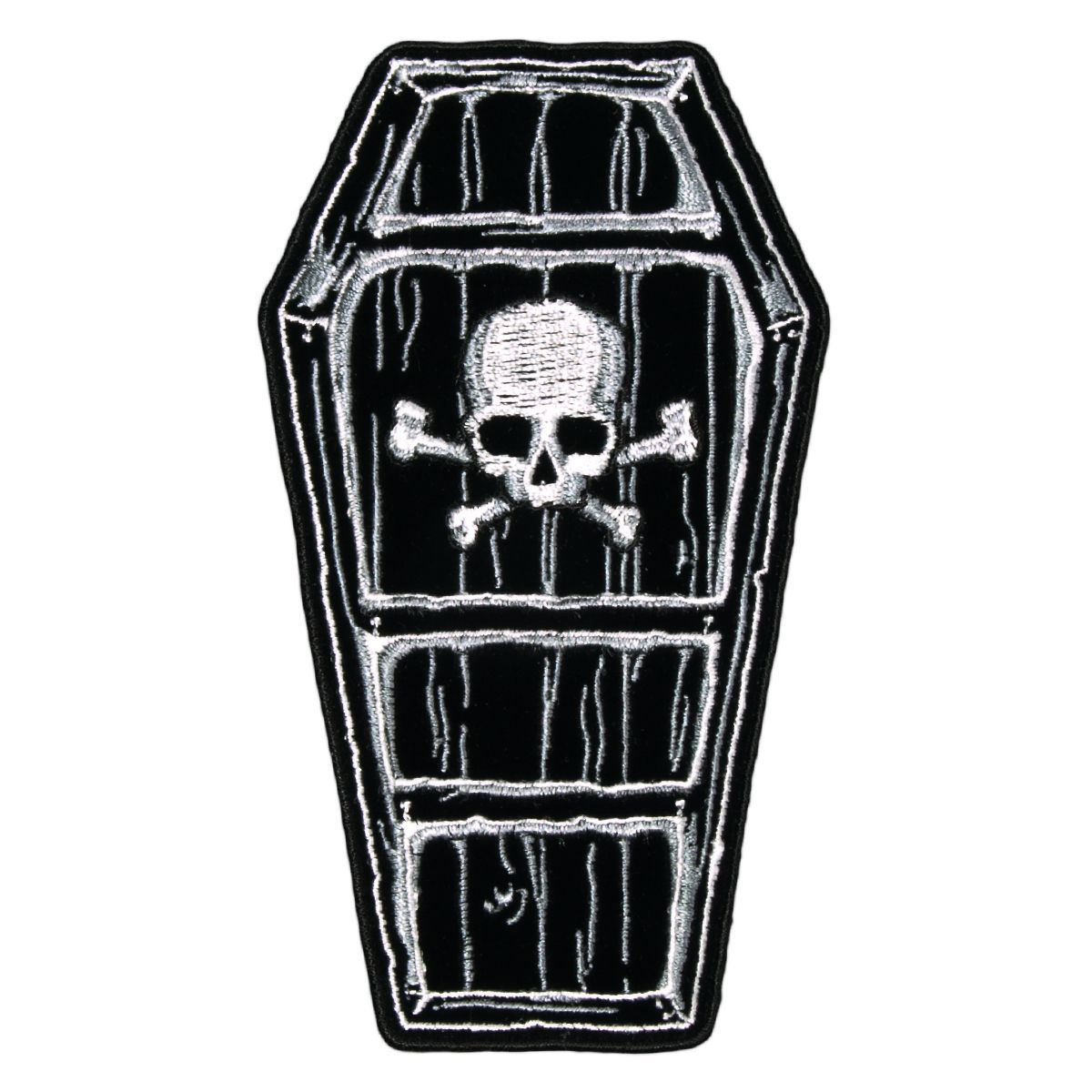 Coffin SKULL Patch EMROIDERED IRON ON 5.0 INCH MC BIKER PATCH